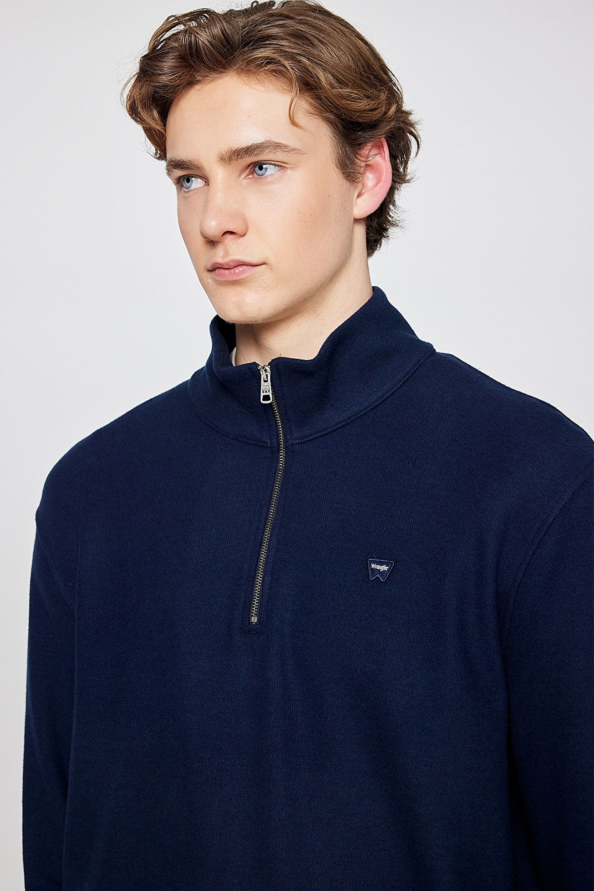 Pamuklu Regular Fit Dik Yaka Fermuarlı Selanik Örgü Sweatshirt - Navy-TW2520532410 (görsel 4)