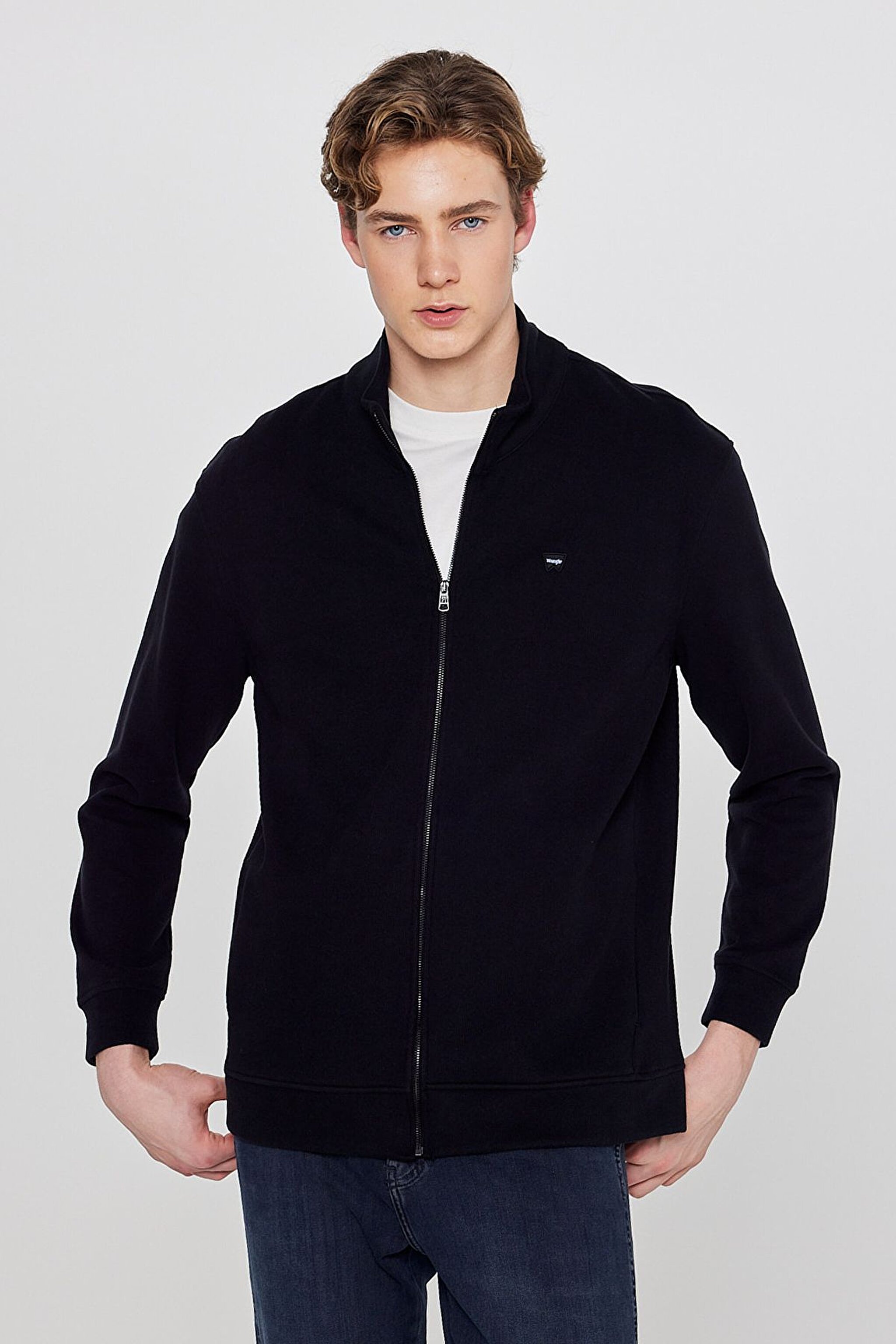 Pamuklu Relaxed Fit Dik Yaka Fermuarlı Selanik Örgü Sweatshirt - Black-TW2520533001 (görsel 2)