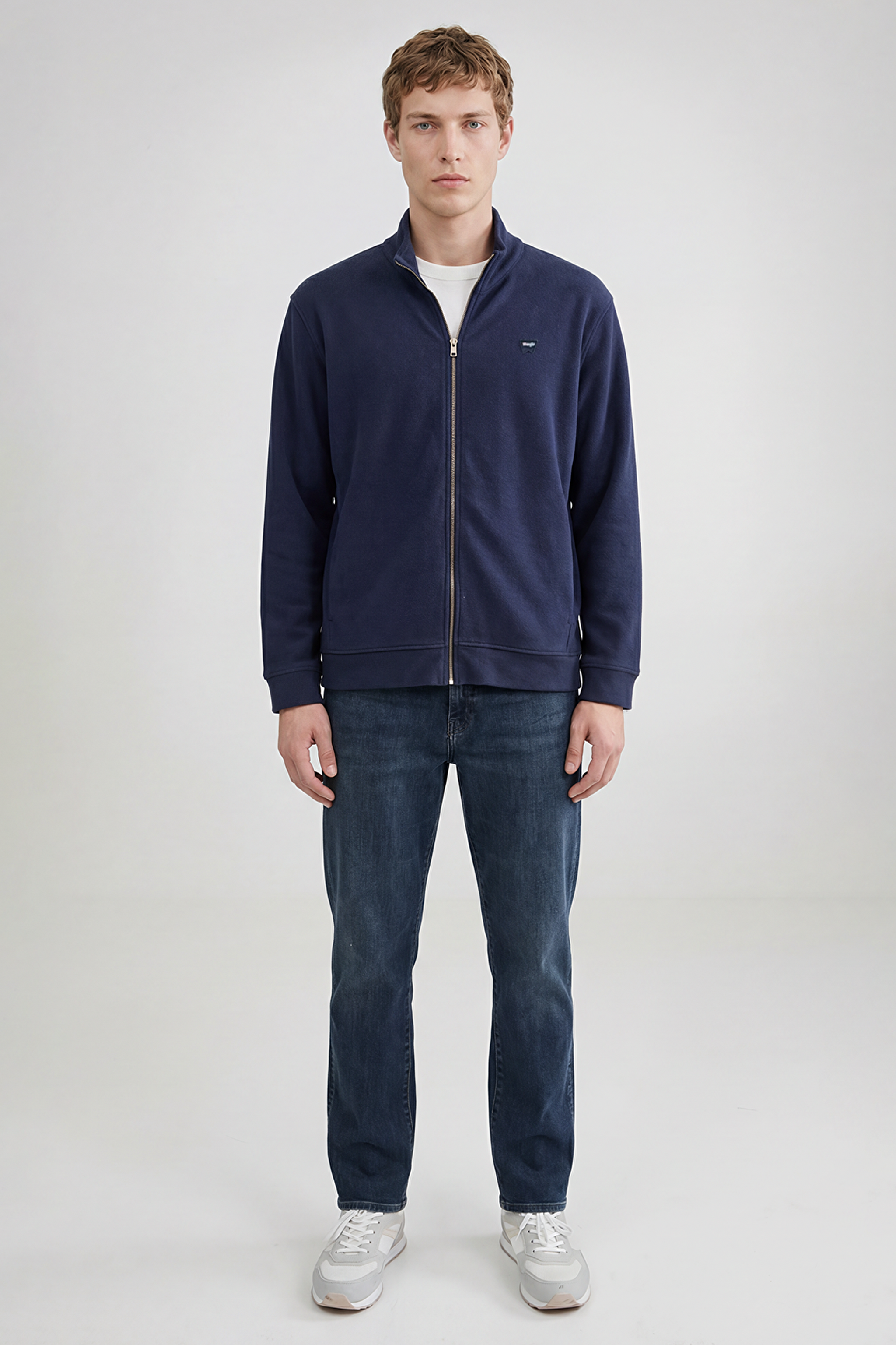 Pamuklu Relaxed Fit Dik Yaka Fermuarlı Selanik Örgü Sweatshirt - Navy-TW2520533410 (görsel 2)