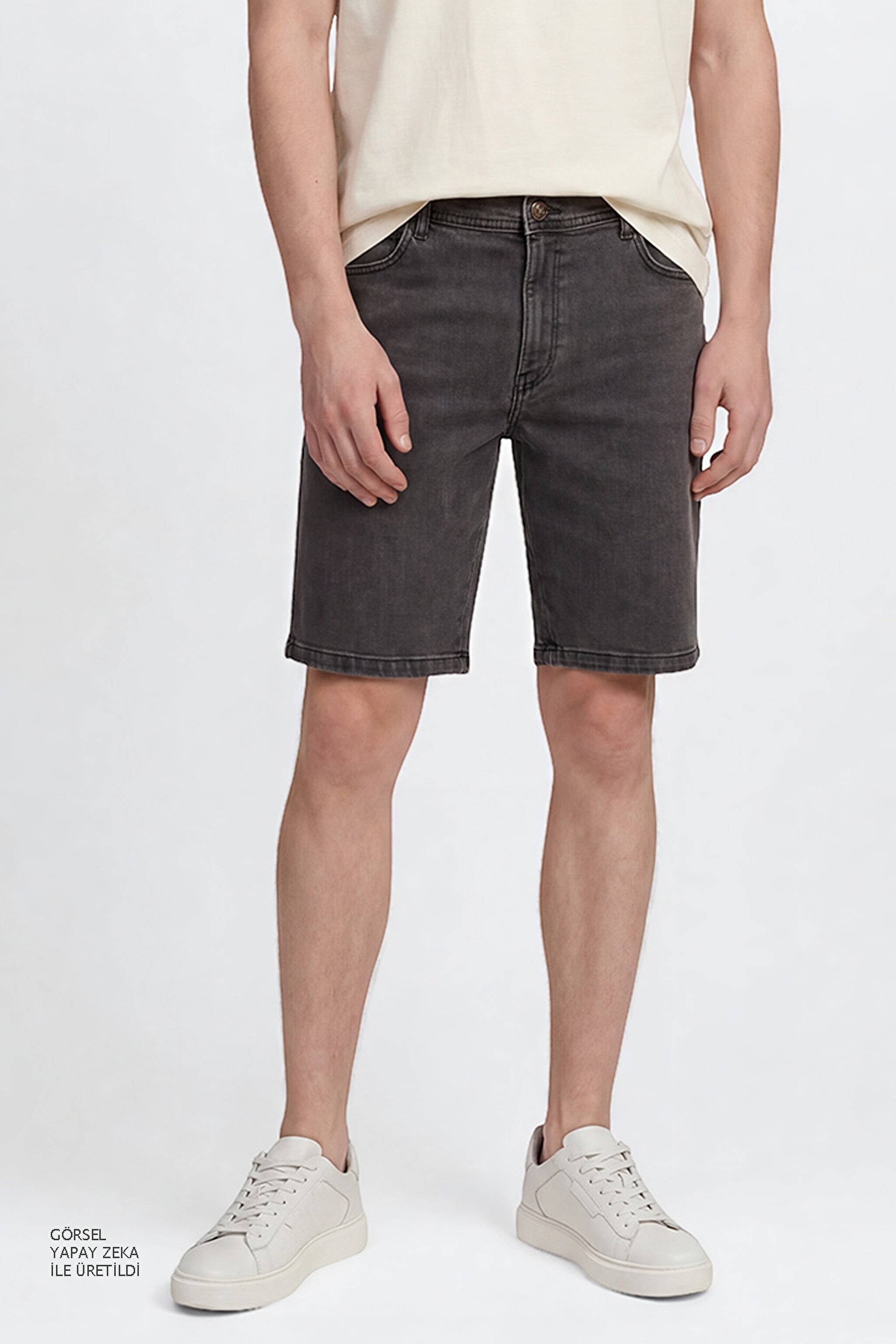 Texas Pamuklu Regular Fit Normal Kesim Cepli Esnek Jean Kot Denim Şort - Dark Anthracite-W11C00001050 (görsel 4)