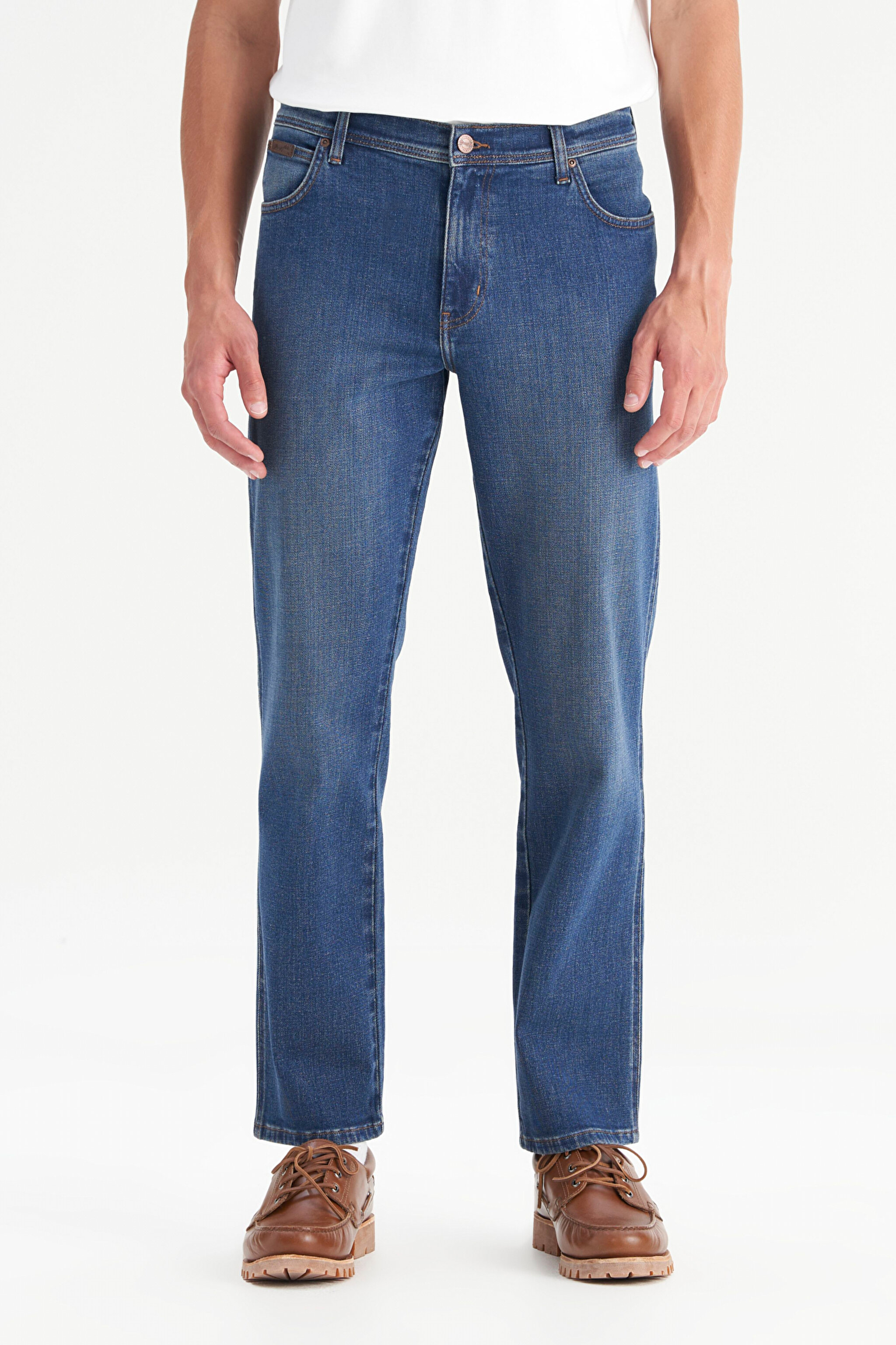 Texas Straight Fit Düz Kesim Normal Bel Pamuklu Esnek Mavi Jean Denim Pantolon - Mid Indigo-W12100018318 (görsel 2)