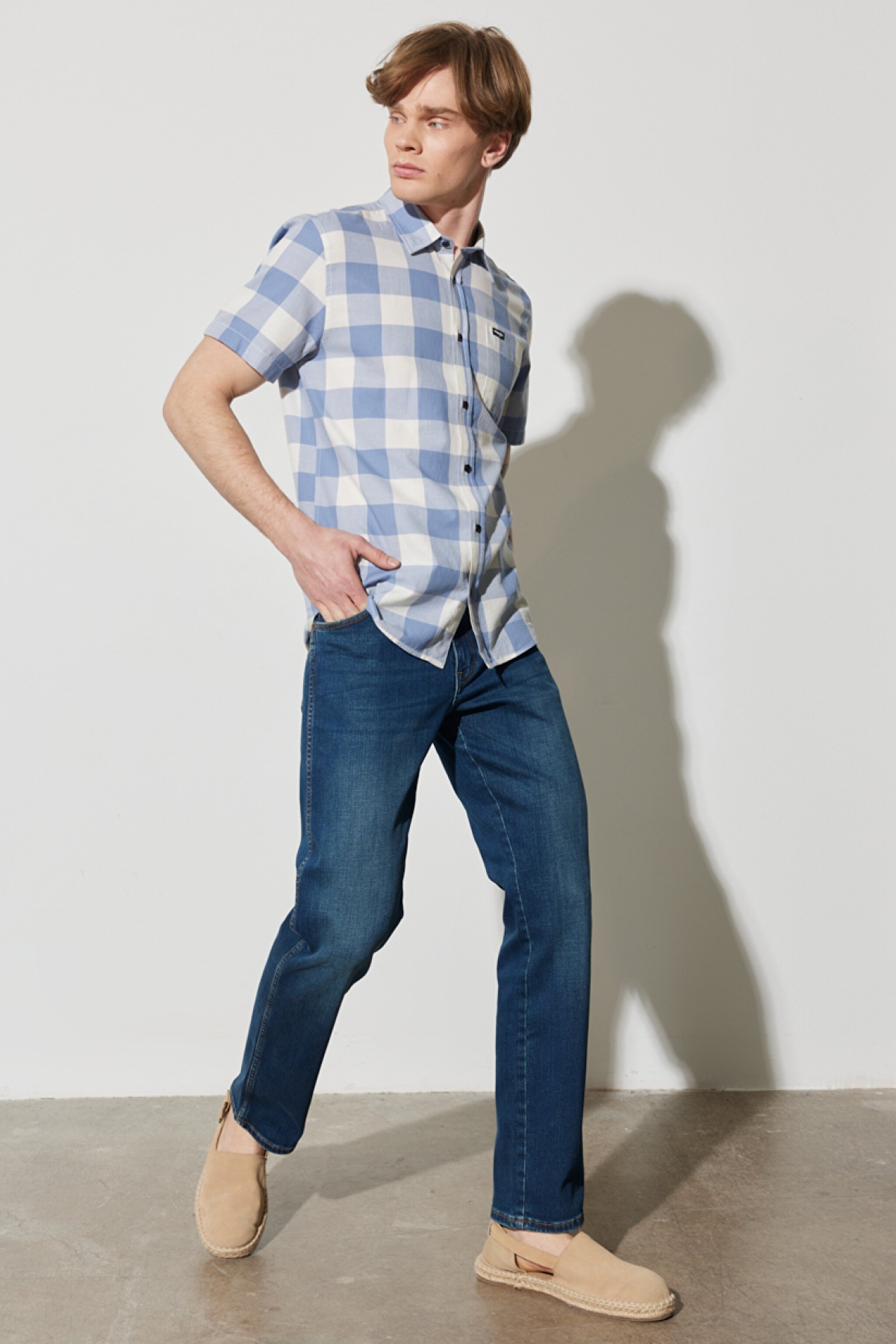 Texas Straight Fit Düz Kesim Normal Bel Mavi Esnek Jean Kot Pantolon - Stone-W12102458 (görsel 4)