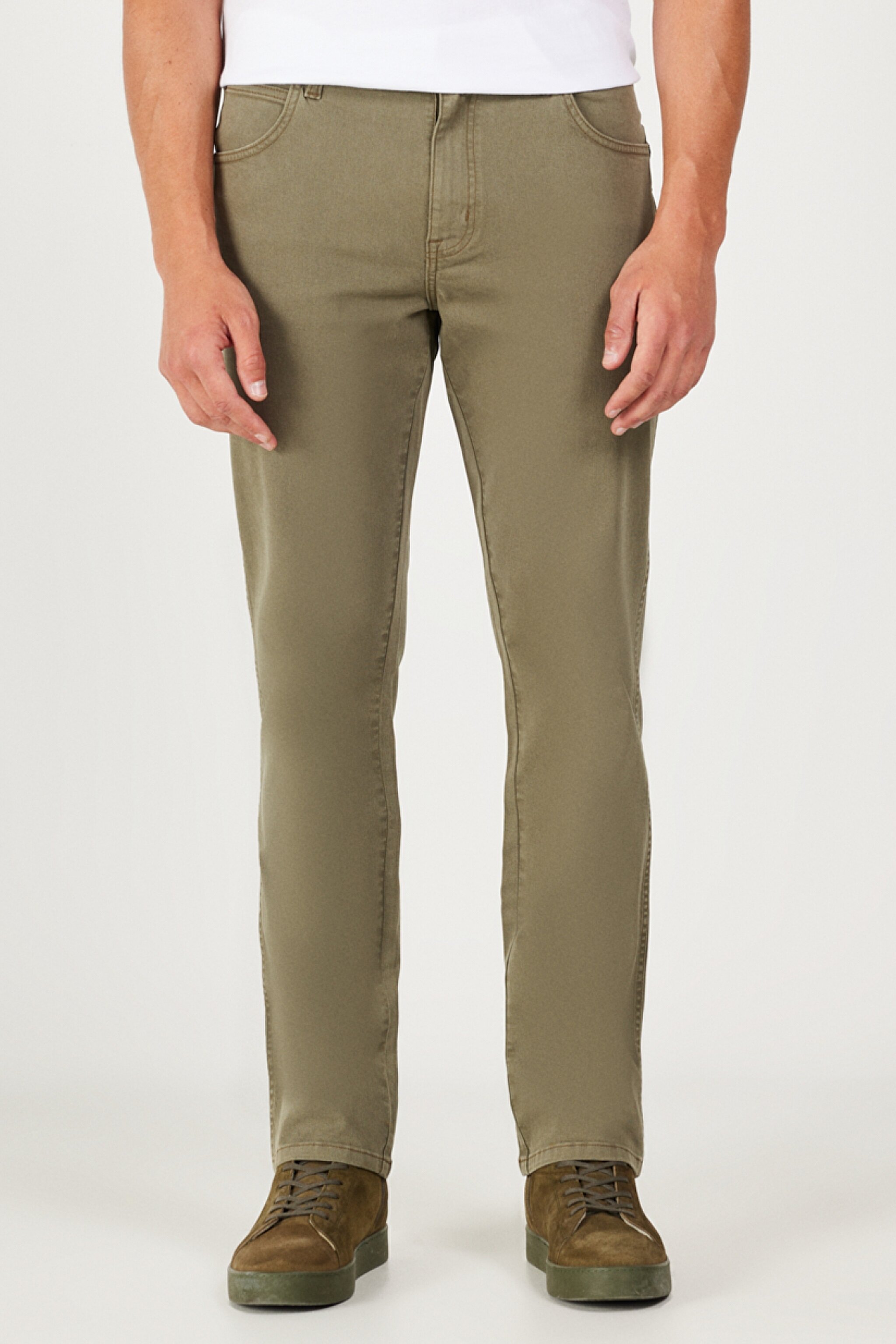 Regular Fit Normal Kesim Normal Bel Haki Esnek Pantolon - Militare Green-W121053G40 (görsel 2)