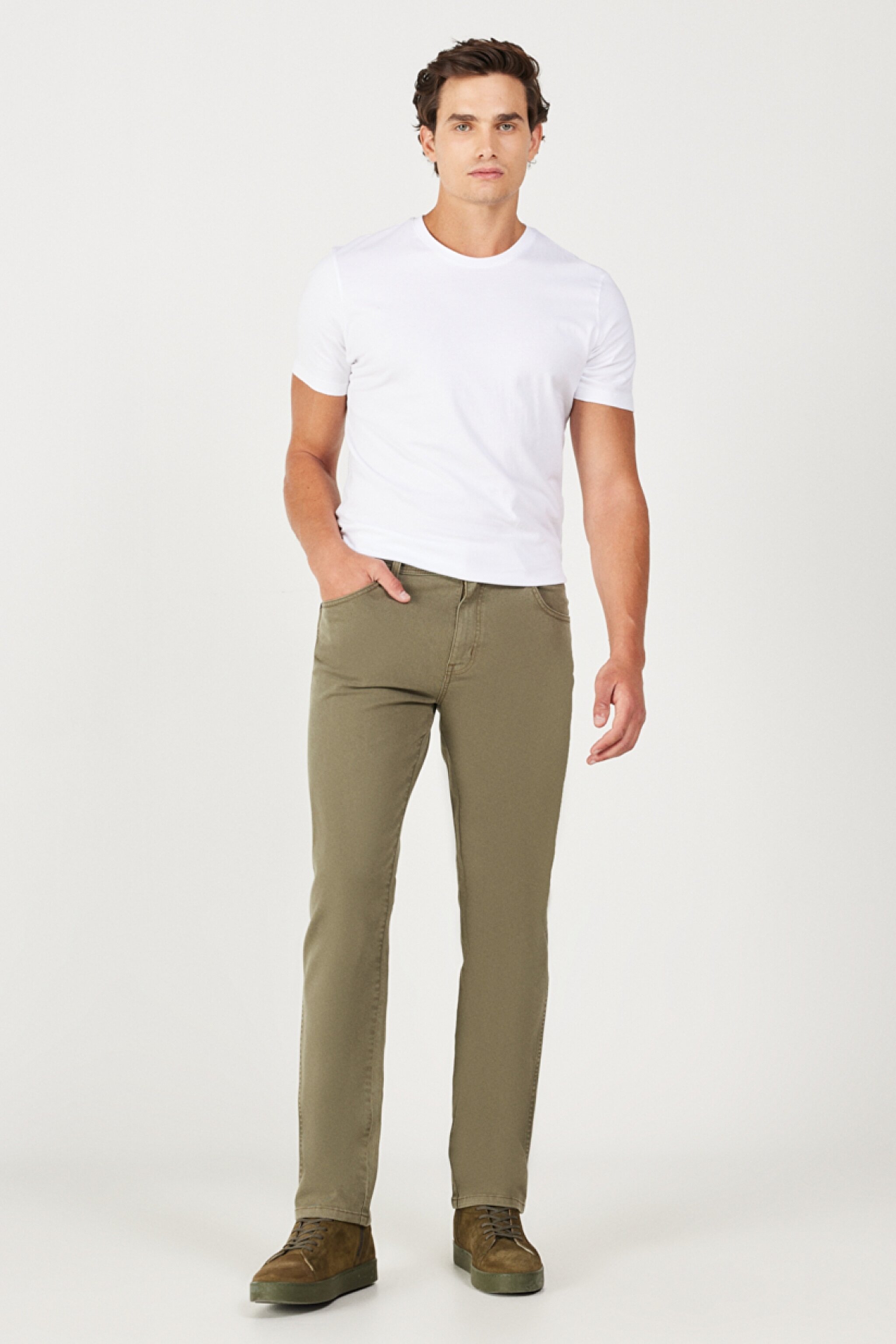 Regular Fit Normal Kesim Normal Bel Haki Esnek Pantolon - Militare Green-W121053G40 (görsel 3)