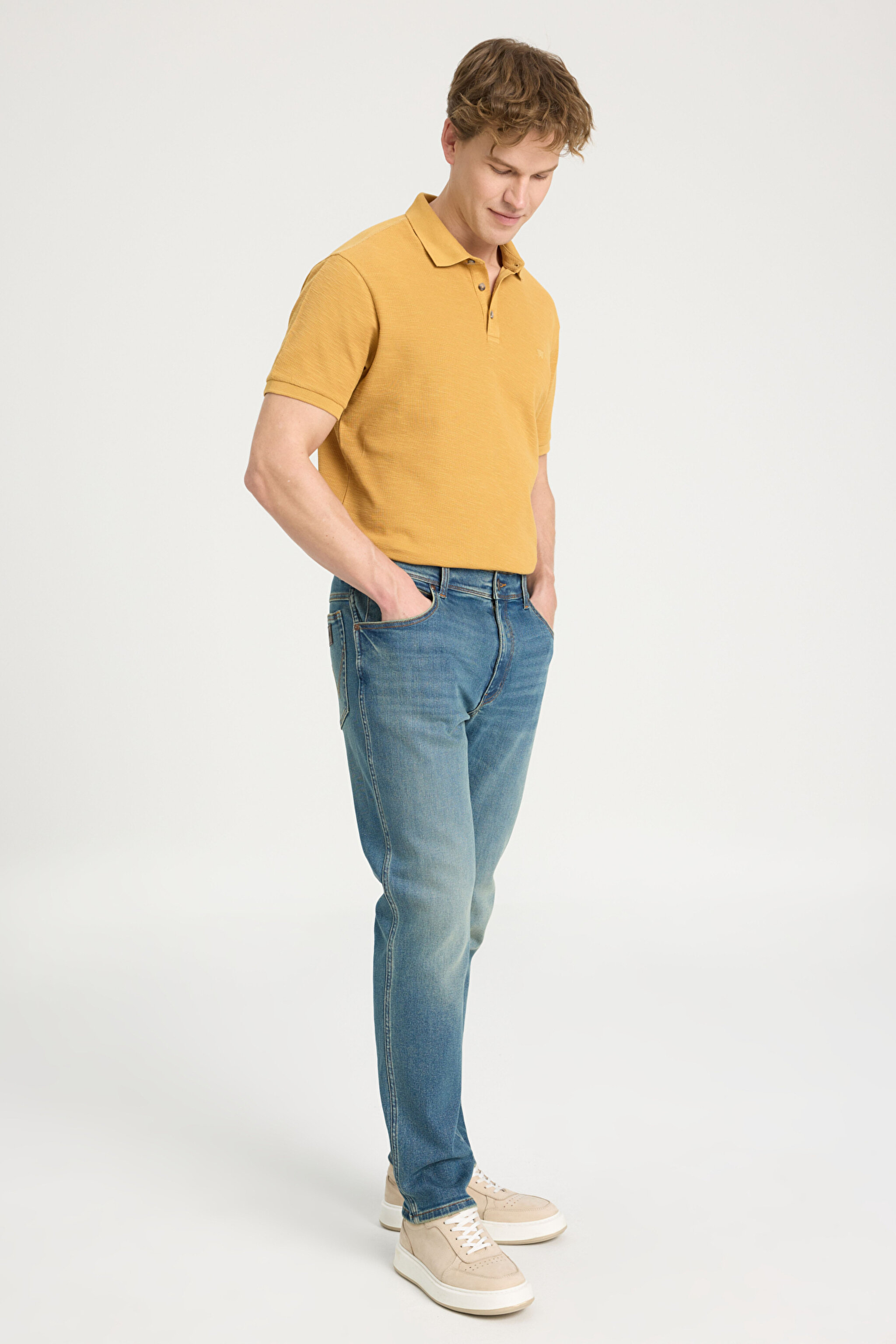 Regular Fit Normal Kesim Normal Bel Düz Paça Mavi Texas Jean Kot Pantolon - Mid Blue-W121064XT (görsel 2)