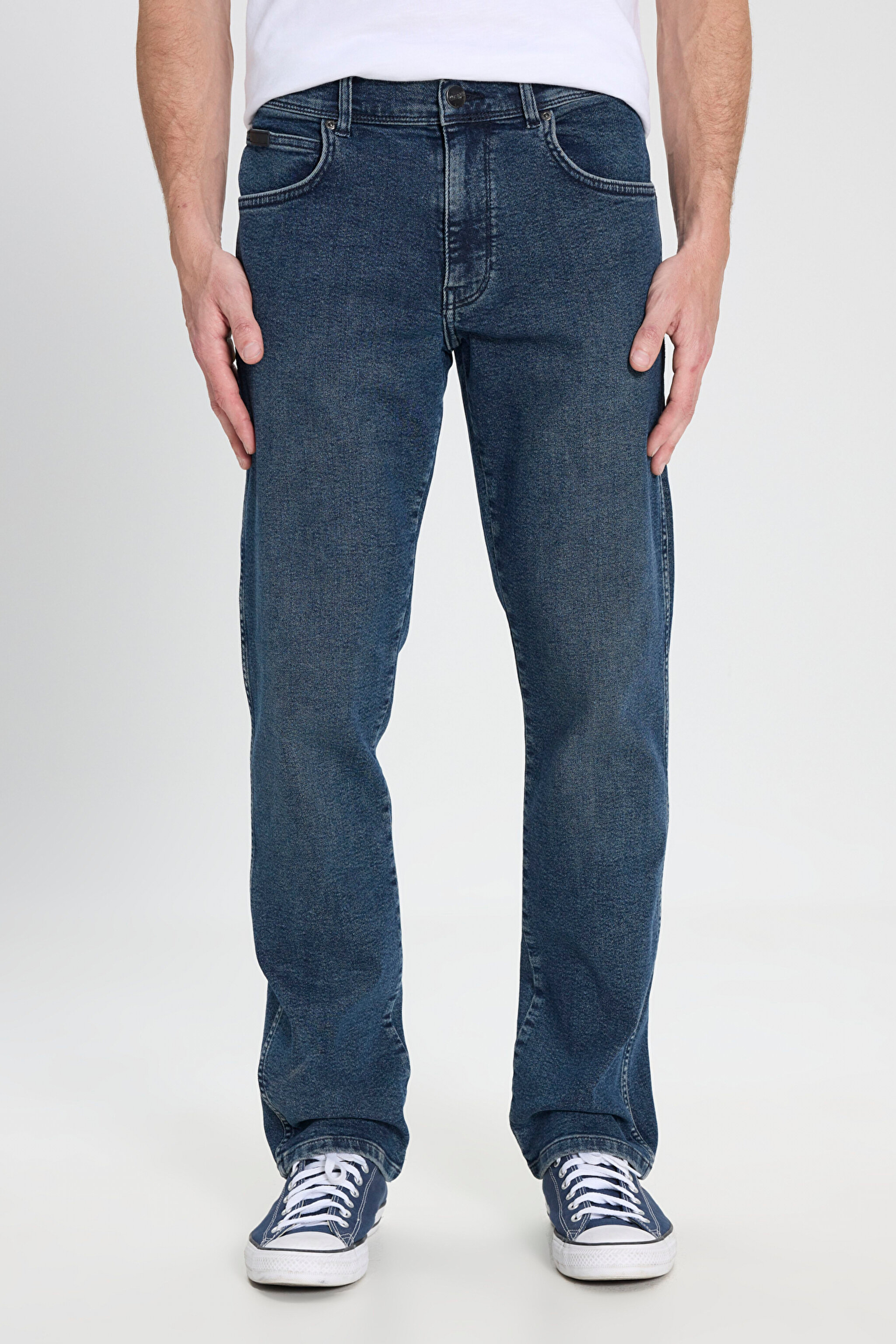 Straight Fit Düz Kesim Normal Bel Koyu Mavi Texas Esnek Jean Denim Pantolon