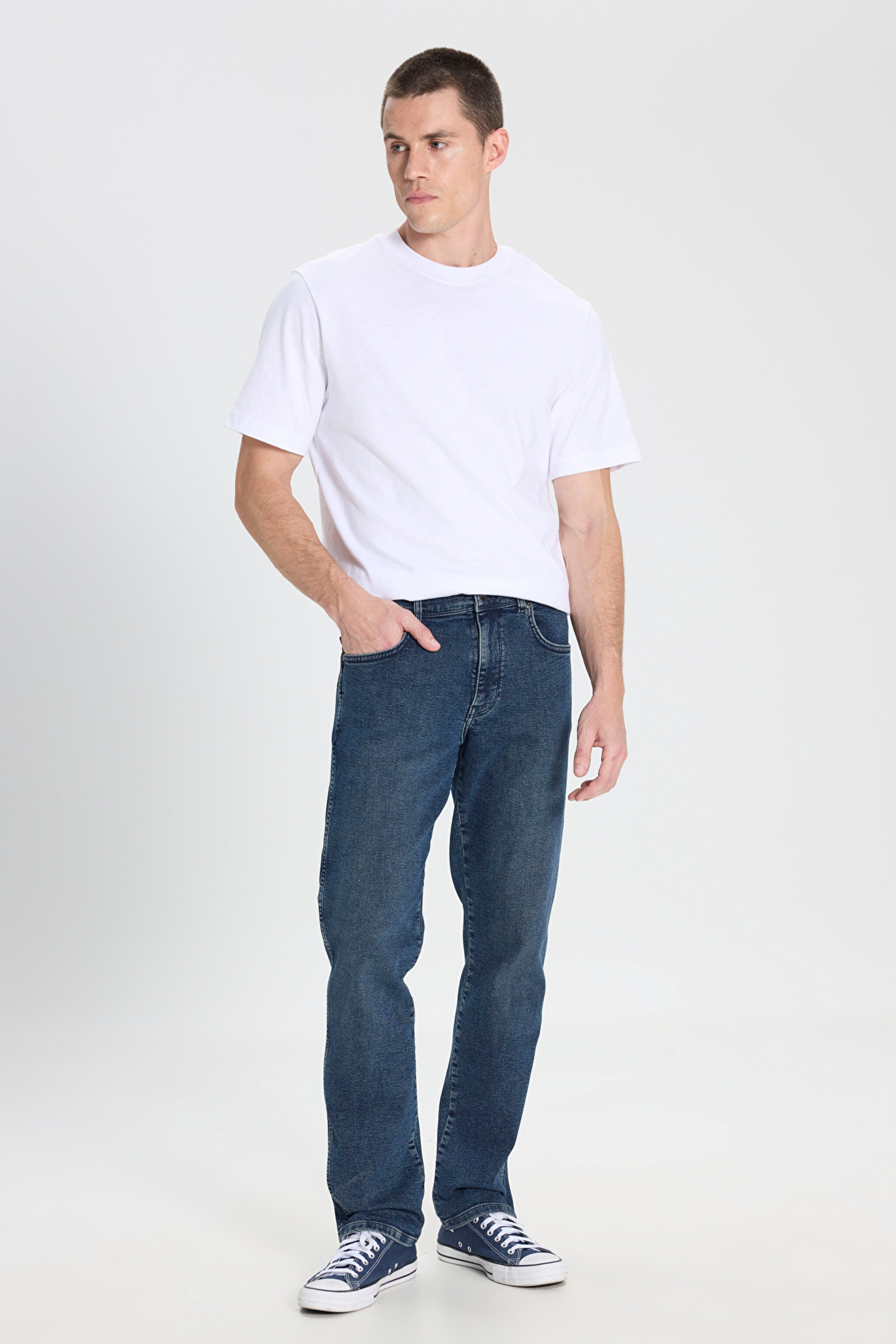 Straight Fit Düz Kesim Normal Bel Koyu Mavi Texas Esnek Jean Denim Pantolon - Dark Indigo-W121081317 (görsel 2)