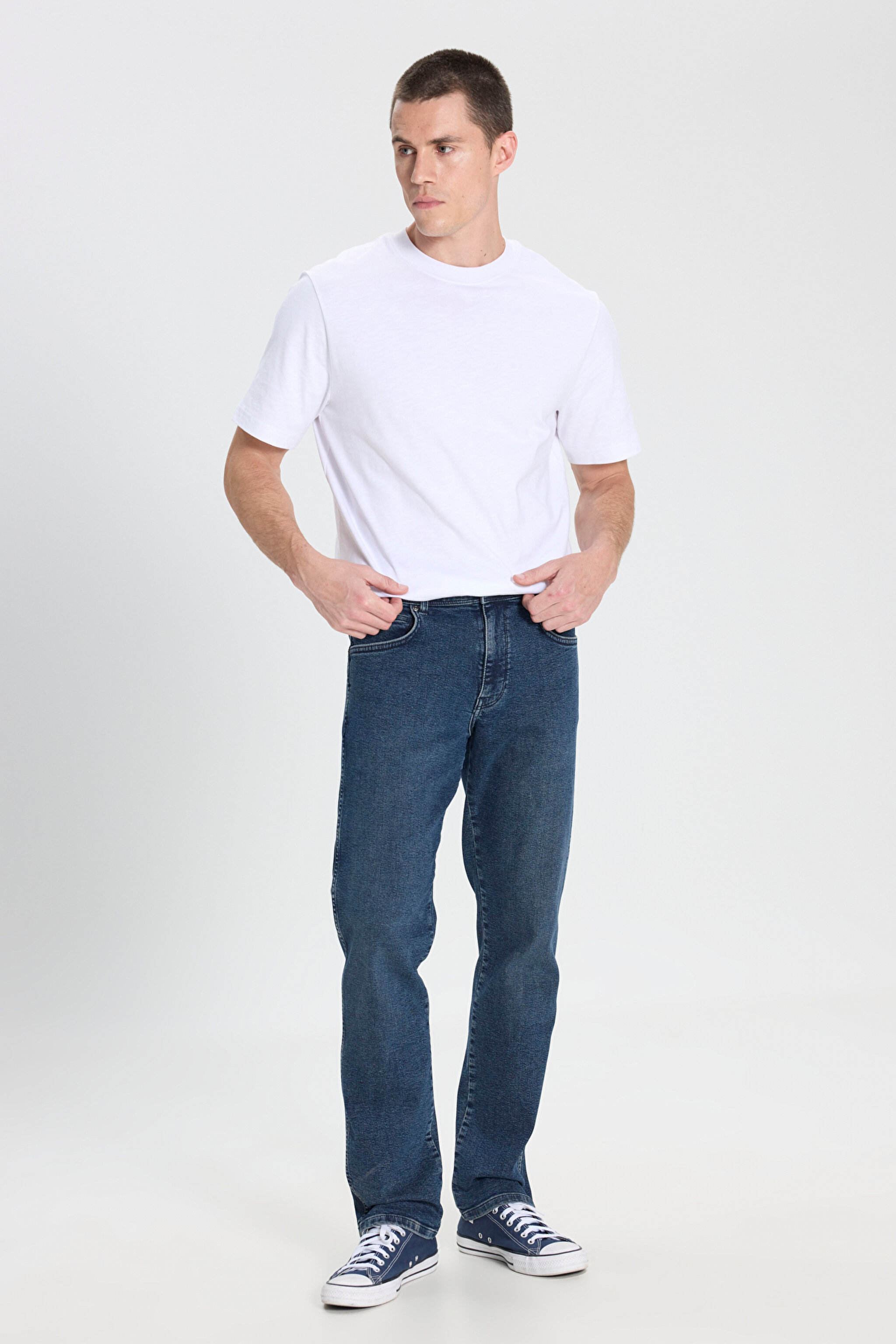 Straight Fit Düz Kesim Normal Bel Koyu Mavi Texas Esnek Jean Denim Pantolon - Dark Indigo-W121081317 (görsel 3)
