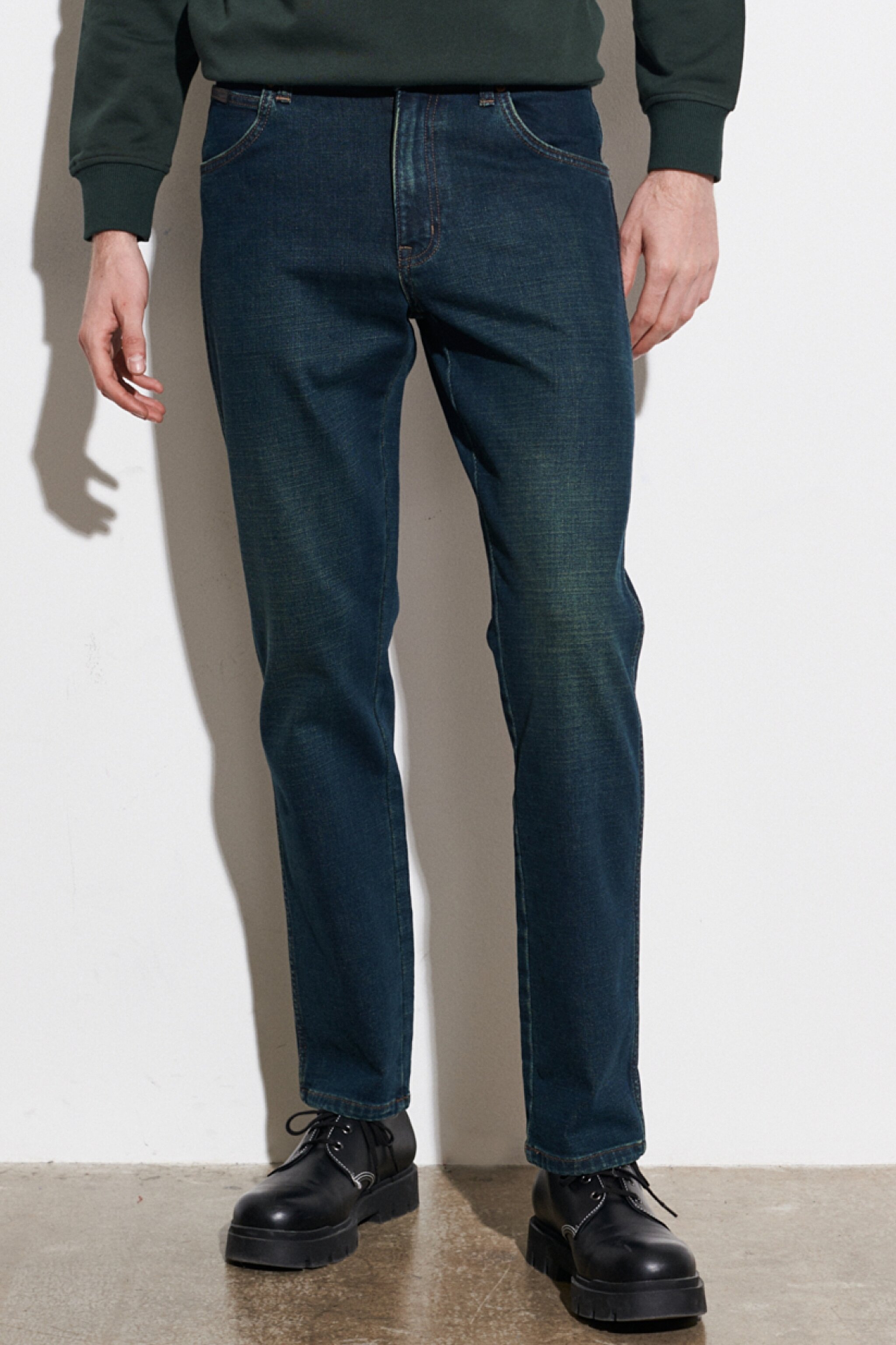 Texas Straight Fit Normal Bel Denim Esnek Jean Kot Pantolon - Dark Blue-W1212837E