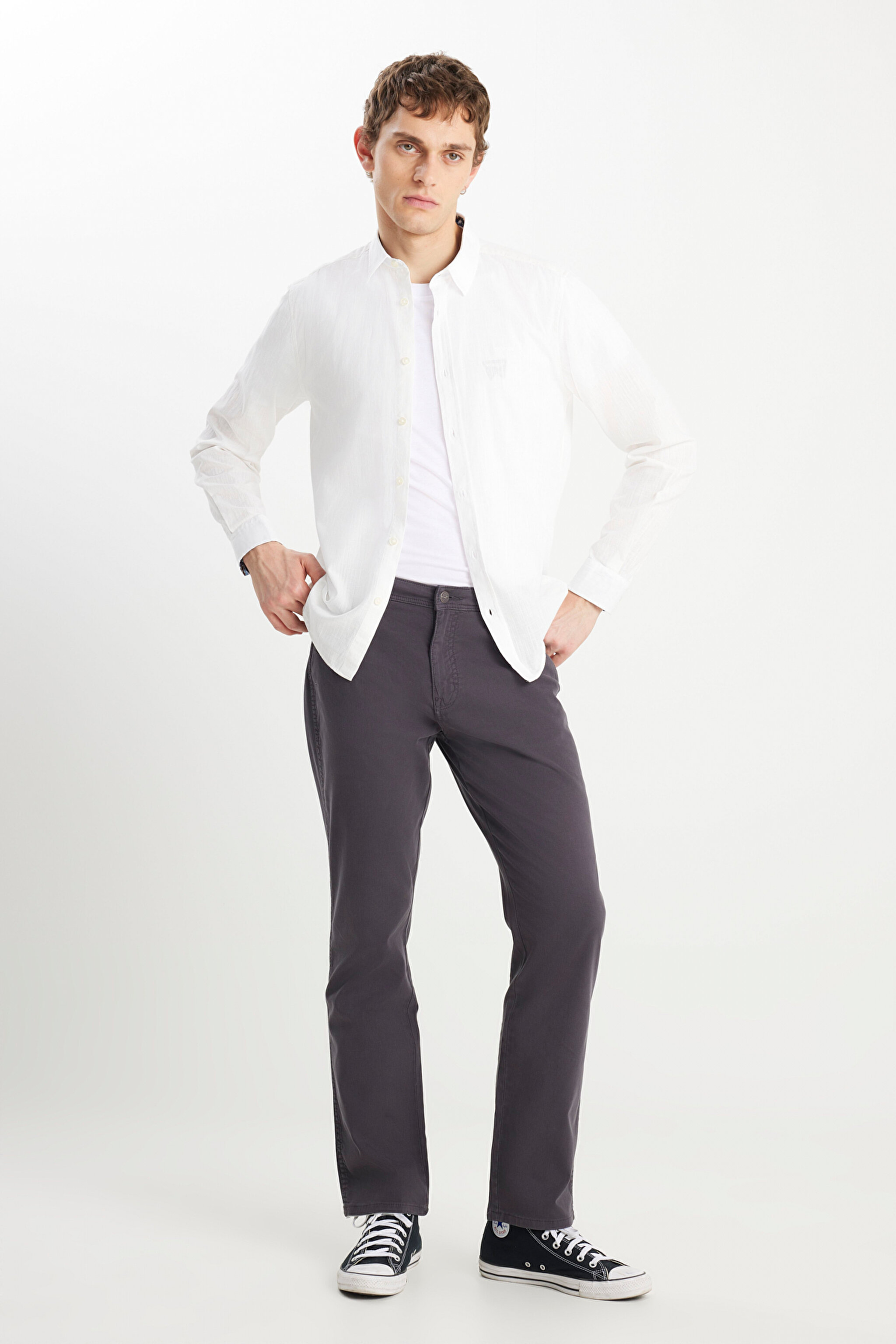 Texas Straight Fit Düz Kesim Normal Bel Soluk Siyah Pamuklu Esnek Pantolon - Faded Black-W1218646116 (görsel 2)