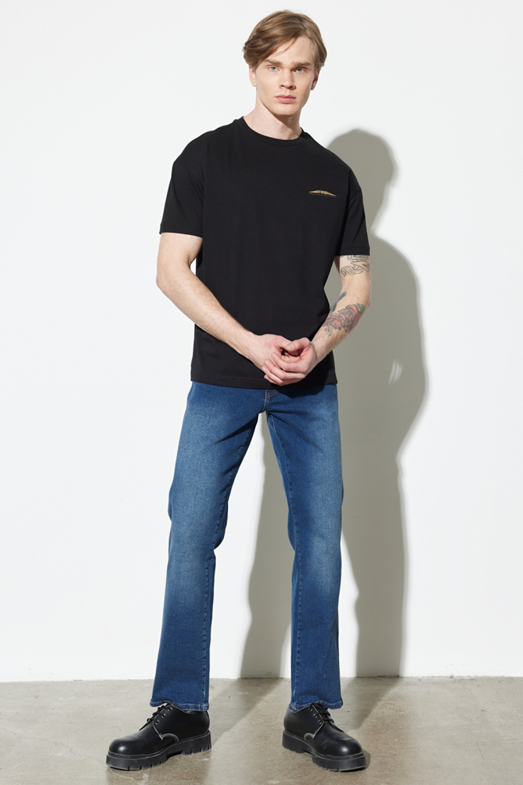 Texas Straight Fit Normal Bel Denim Esnek Jean Kot Pantolon - Dark Blue-W121E284W (görsel 4)