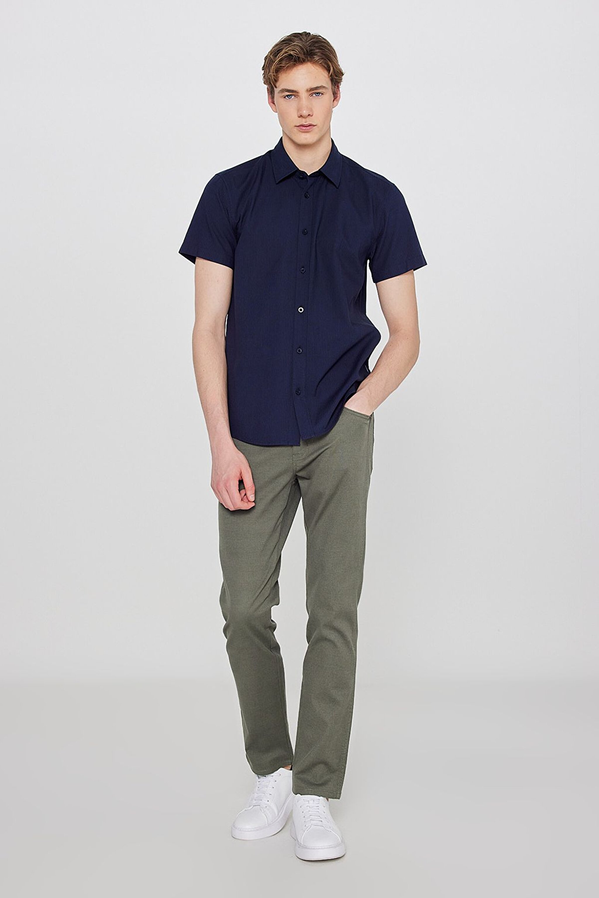 Pamuklu Arizona Straight Fit Cepli Esnek Jean Kot Denim Pantolon - Khaki-W12O021801 (görsel 2)