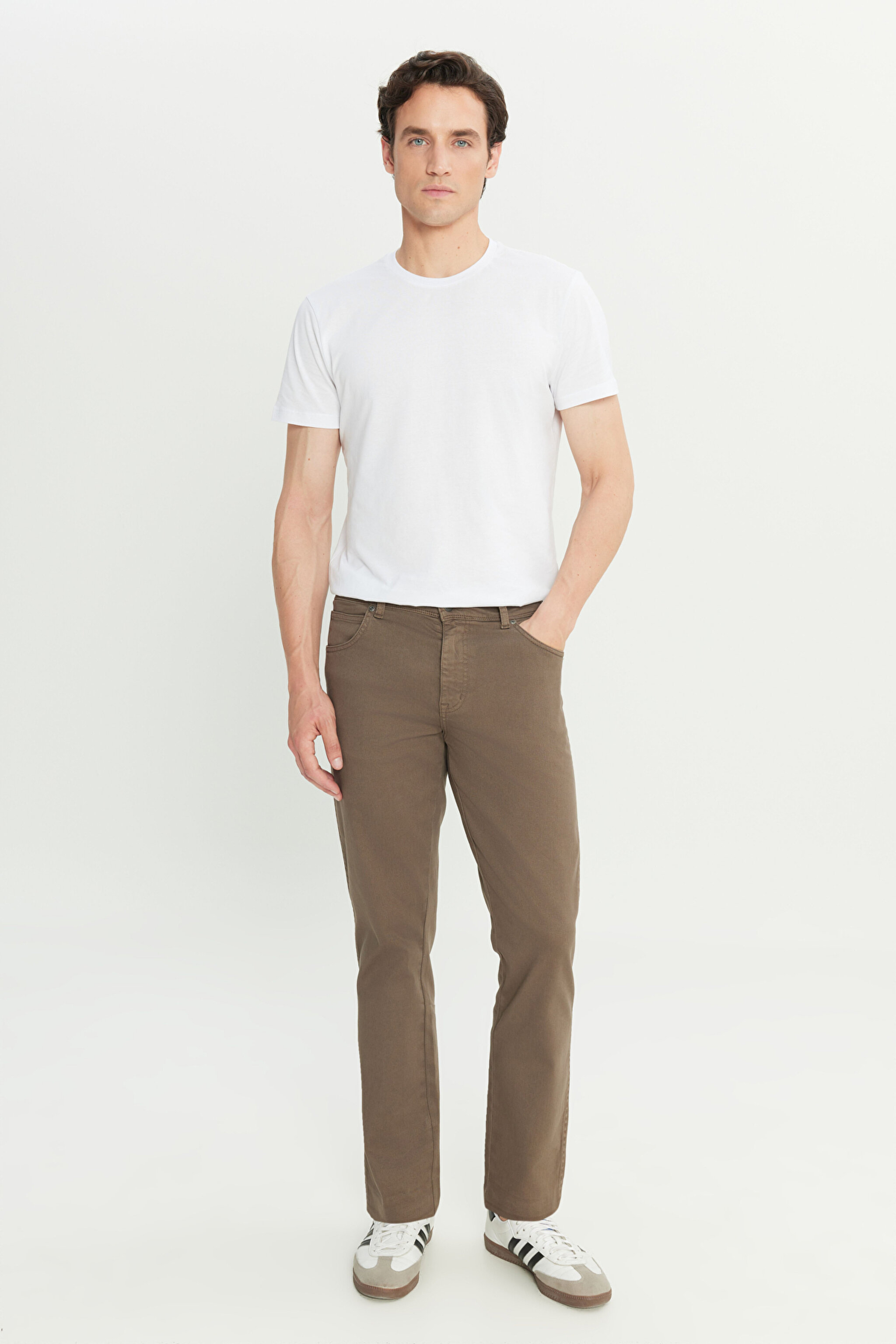 Texas Authentic Slim Fit Dar Kesim Normal Bel Bej Esnek Pantolon