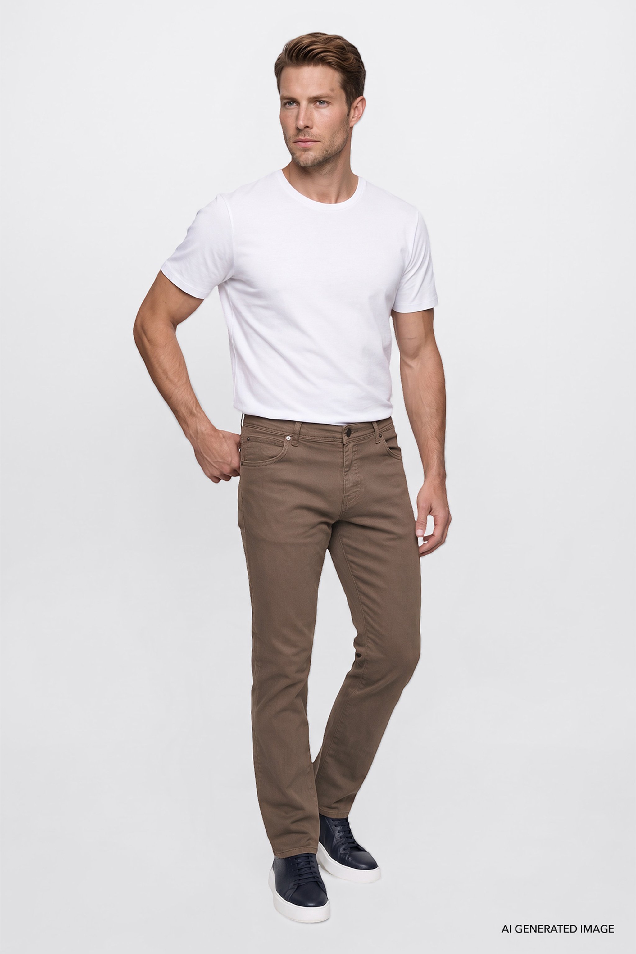 Texas Authentic Slim Fit Dar Kesim Normal Bel Bej Esnek Pantolon - Tarmac-W12S004191 (görsel 2)
