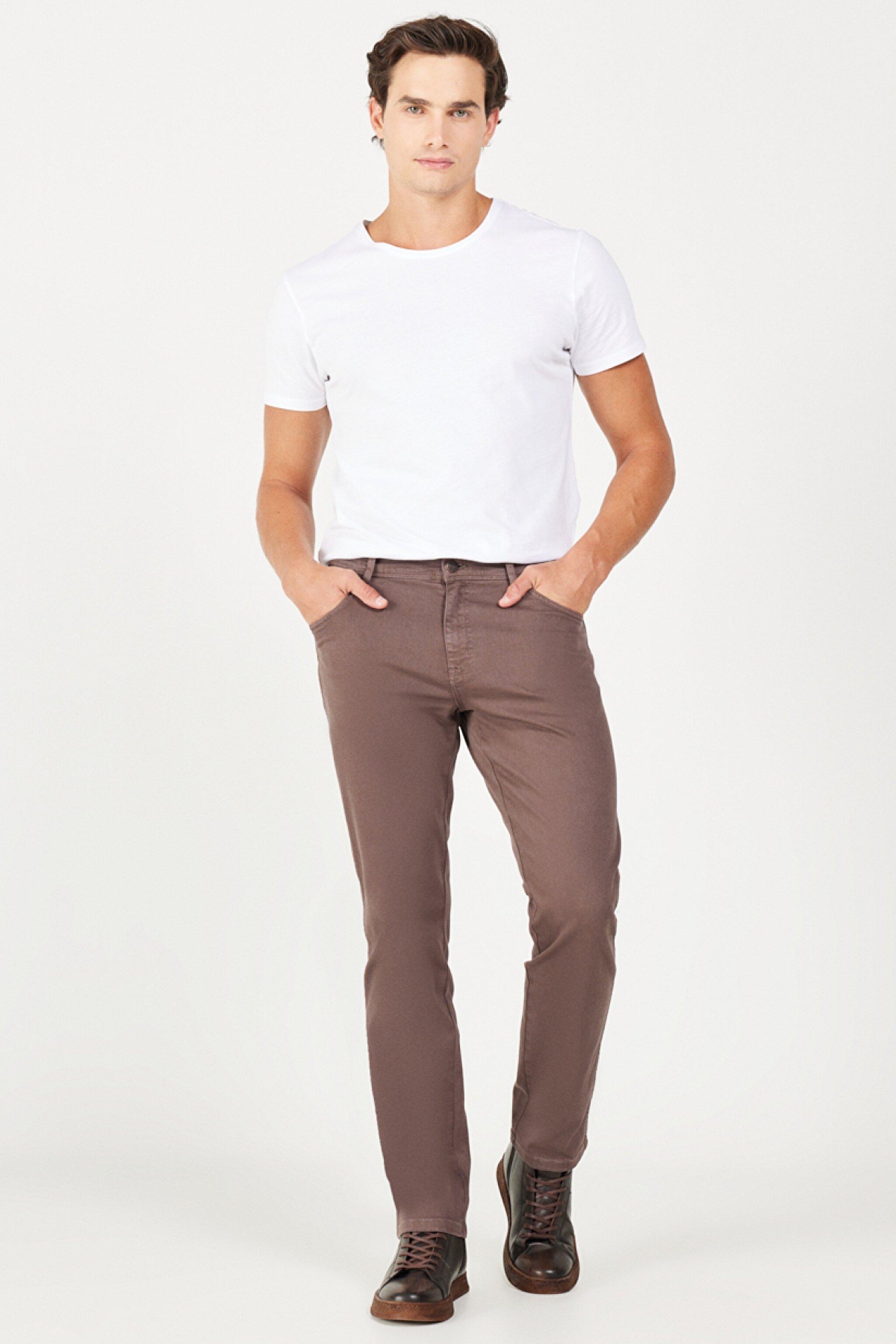Texas Slim Fit Dar Kesim Normal Bel Kahverengi Esnek Pantolon - Brown-W12S004220 (görsel 3)