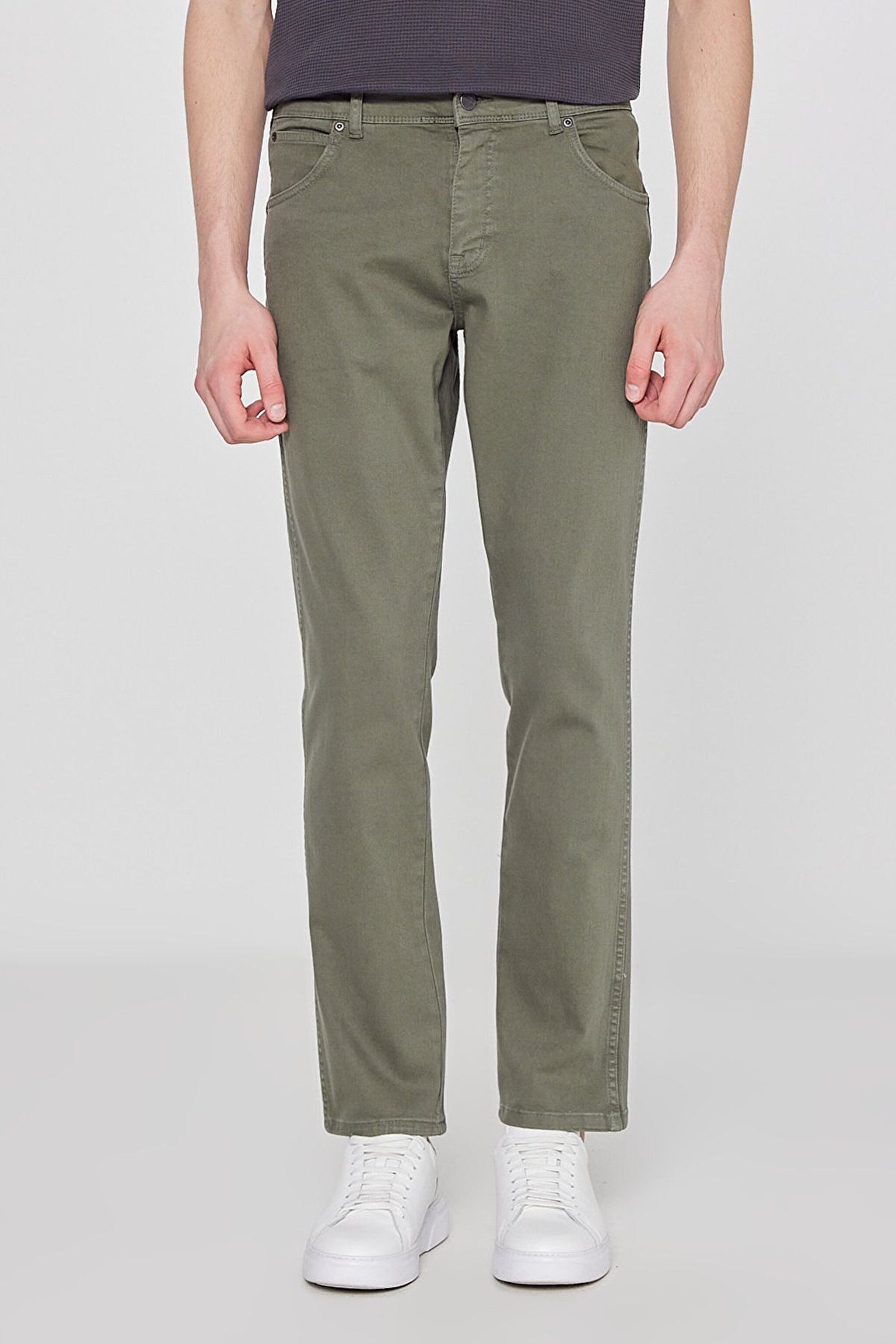 Texas Slim Fit Dar Kesim Normal Bel Haki Esnek Pantolon - Dark Green-W12S004826 (görsel 3)