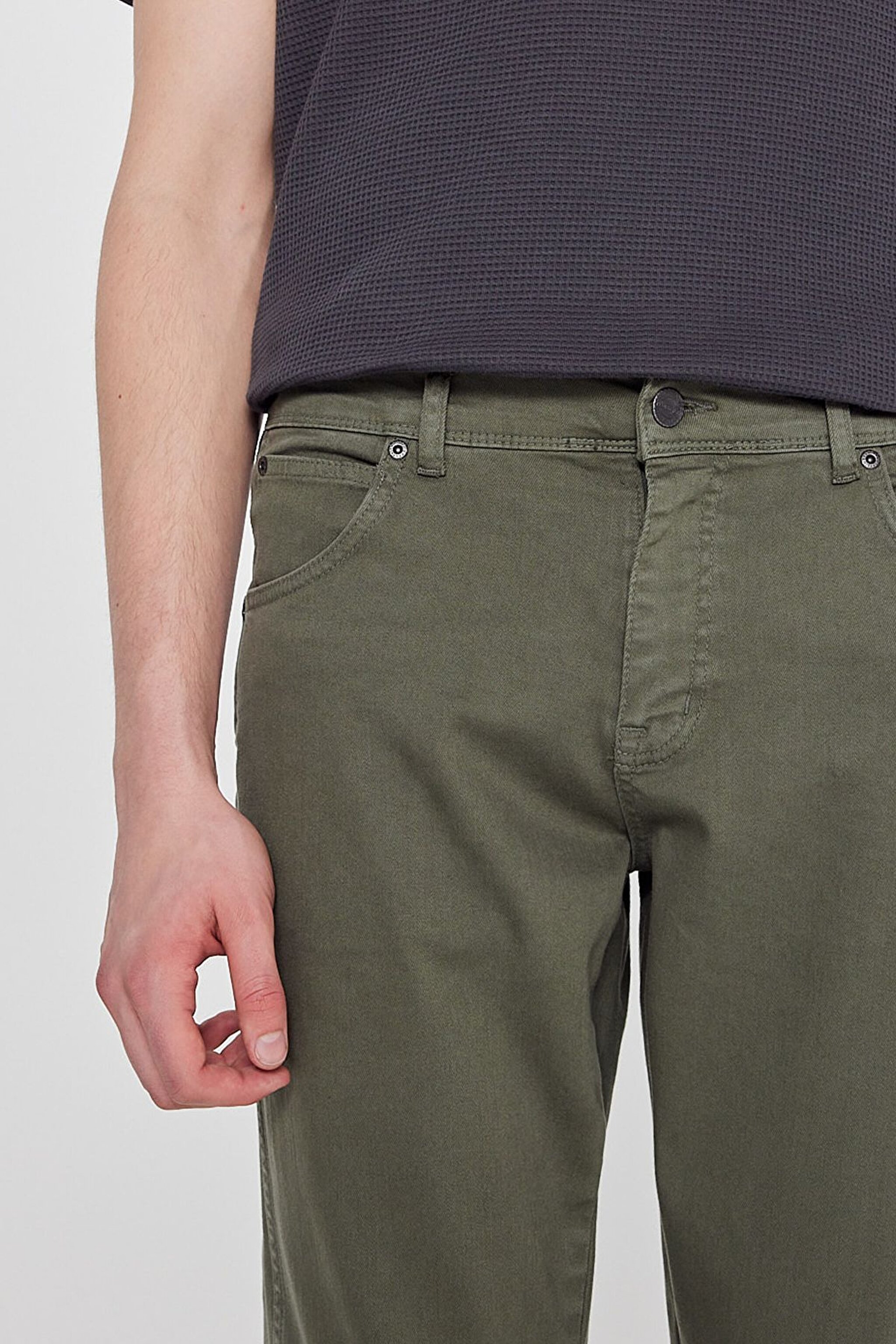 Texas Slim Fit Dar Kesim Normal Bel Haki Esnek Pantolon - Dark Green-W12S004826 (görsel 5)