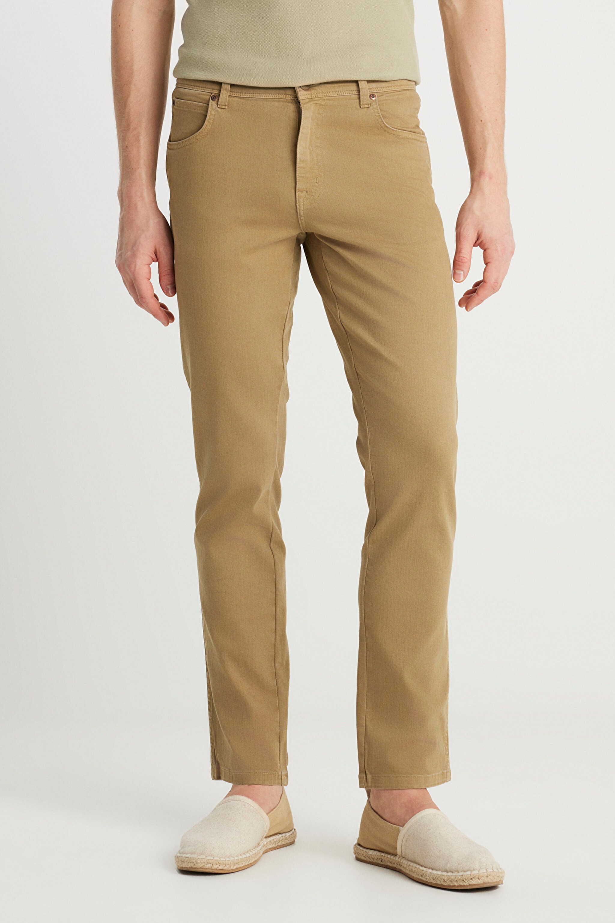 Texas Slim Fit Dar Kesim Normal Bel Kahverengi Esnek Pantolon - Tobacco Brown-W12S004SZ (görsel 3)