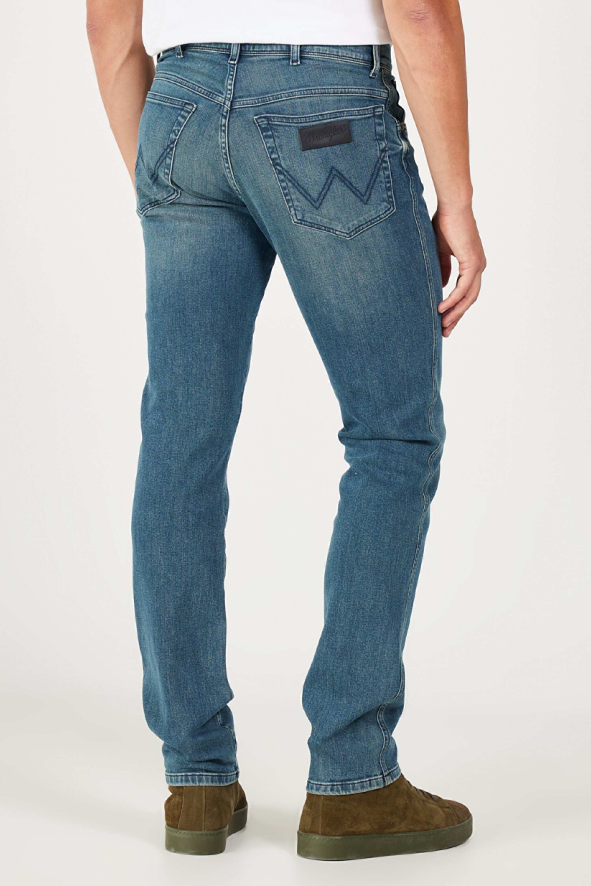 Slim Fit Dar Kesim Normal Bel Taşlamalı Mavi Esnek Texas Jean Kot Pantolon - Mid Wash-W12S04868 (görsel 5)