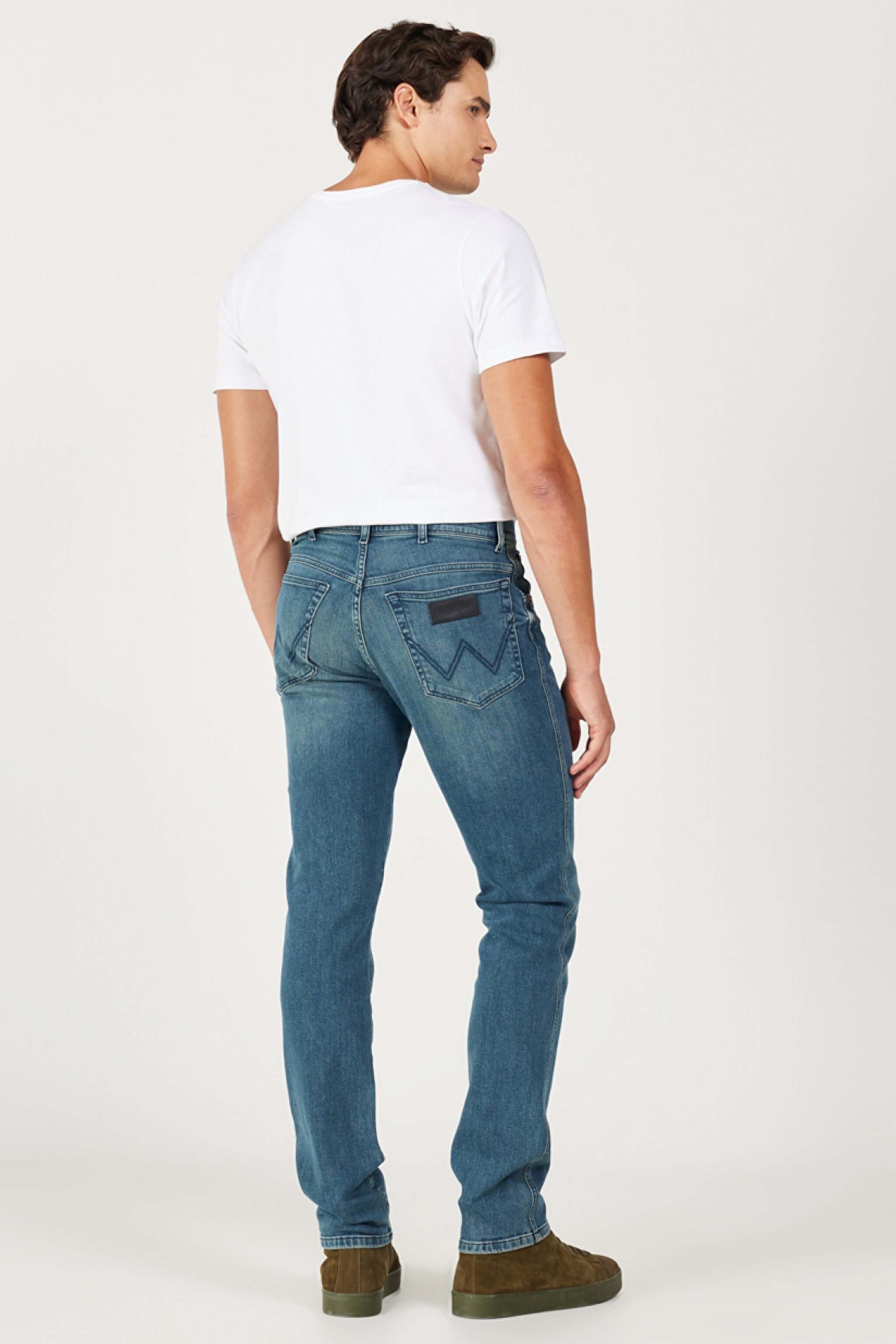 Slim Fit Dar Kesim Normal Bel Taşlamalı Mavi Esnek Texas Jean Kot Pantolon - Mid Wash-W12S04868 (görsel 6)