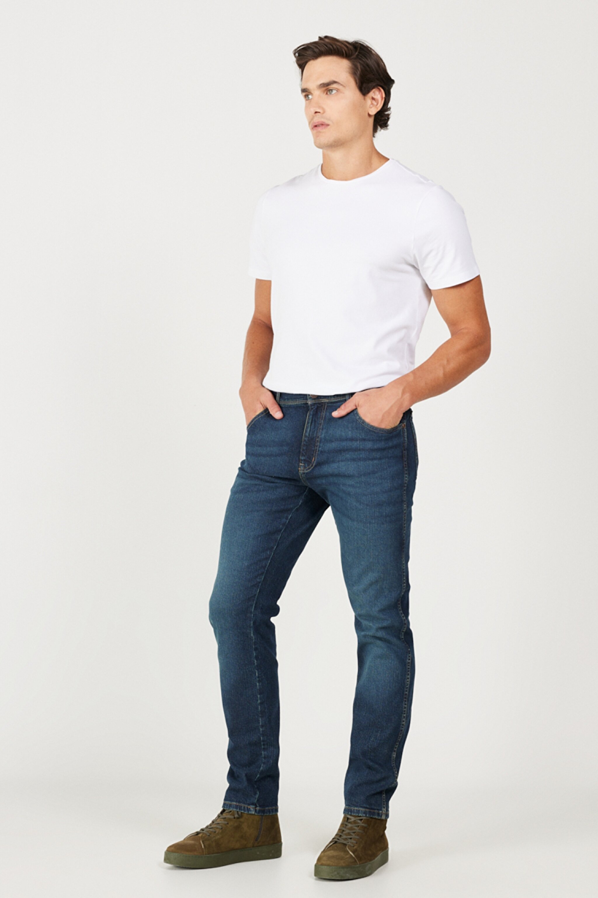 Texas Slim Fit Dar Kesim Normal Bel Mavi Esnek Jean Kot Pantolon - Green-W12S057300 (görsel 4)