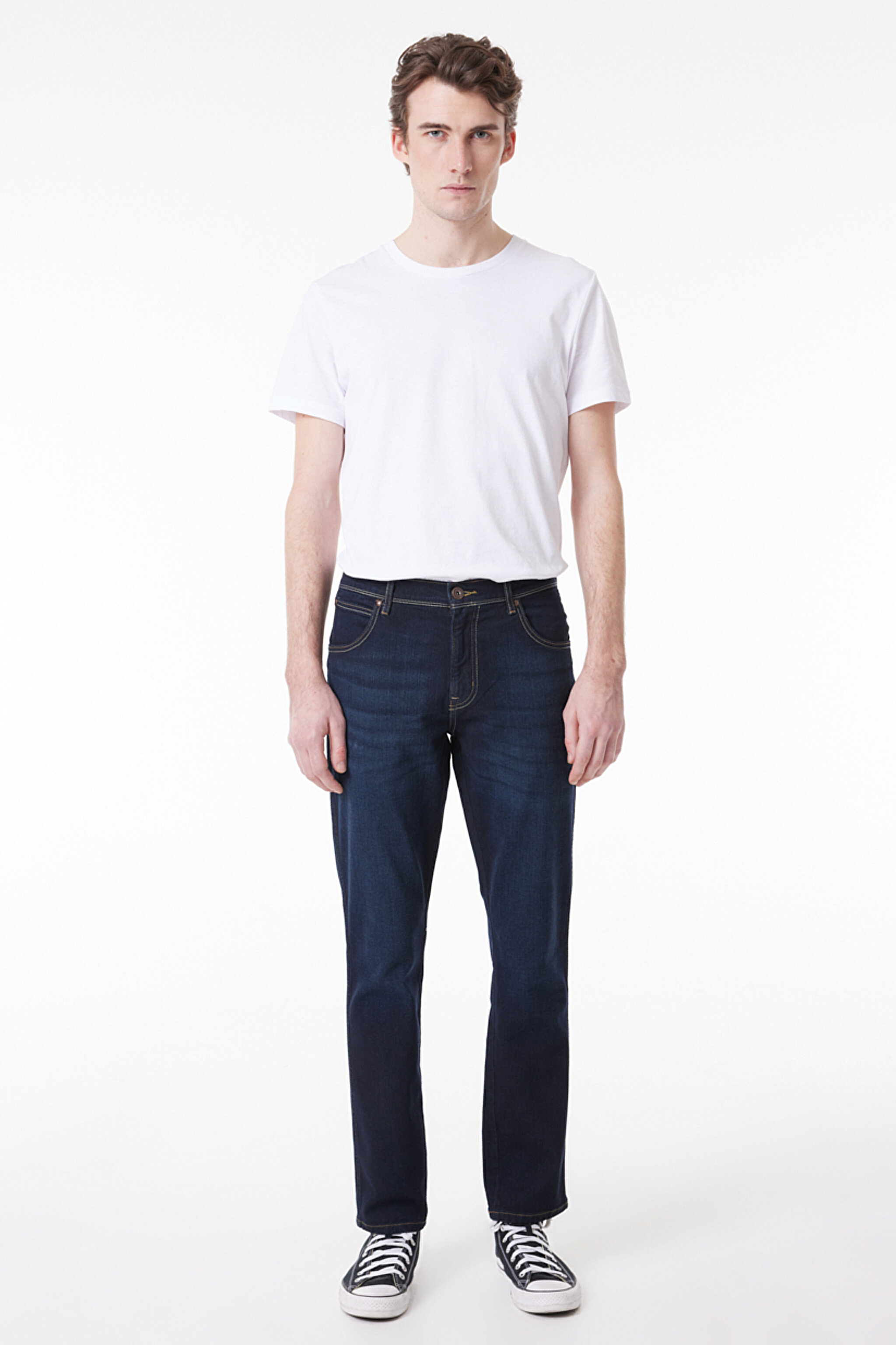 Slim Fit Dar Kesim Normal Bel Mavi Esnek Texas Jean Denim Kot Pantolon - Stone-W12S05758 (görsel 3)