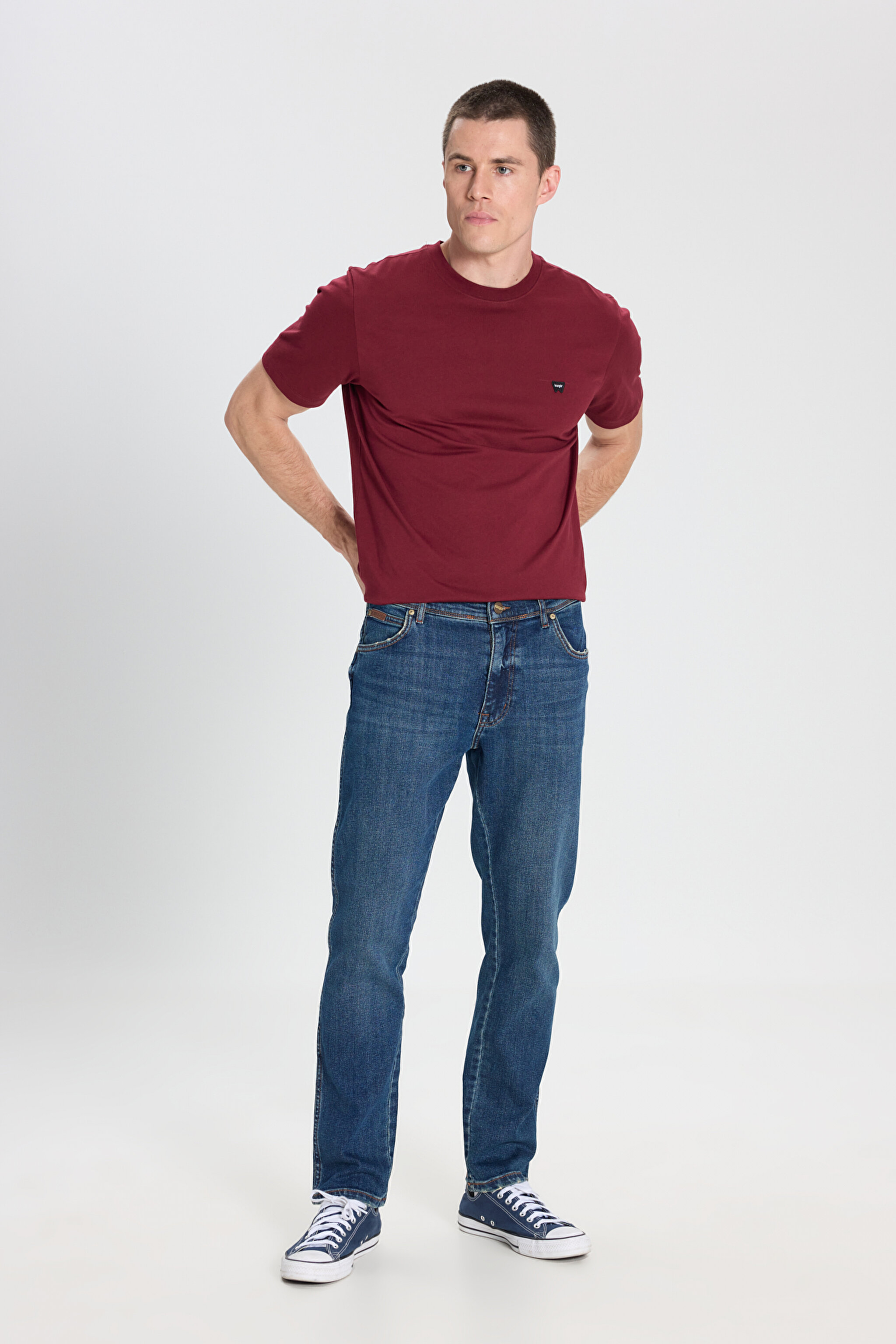 Slim Fit Dar Kesim Normal Bel Dar Paça Mavi Texas Jean Kot Pantolon - Mid Blue-W12S076XT