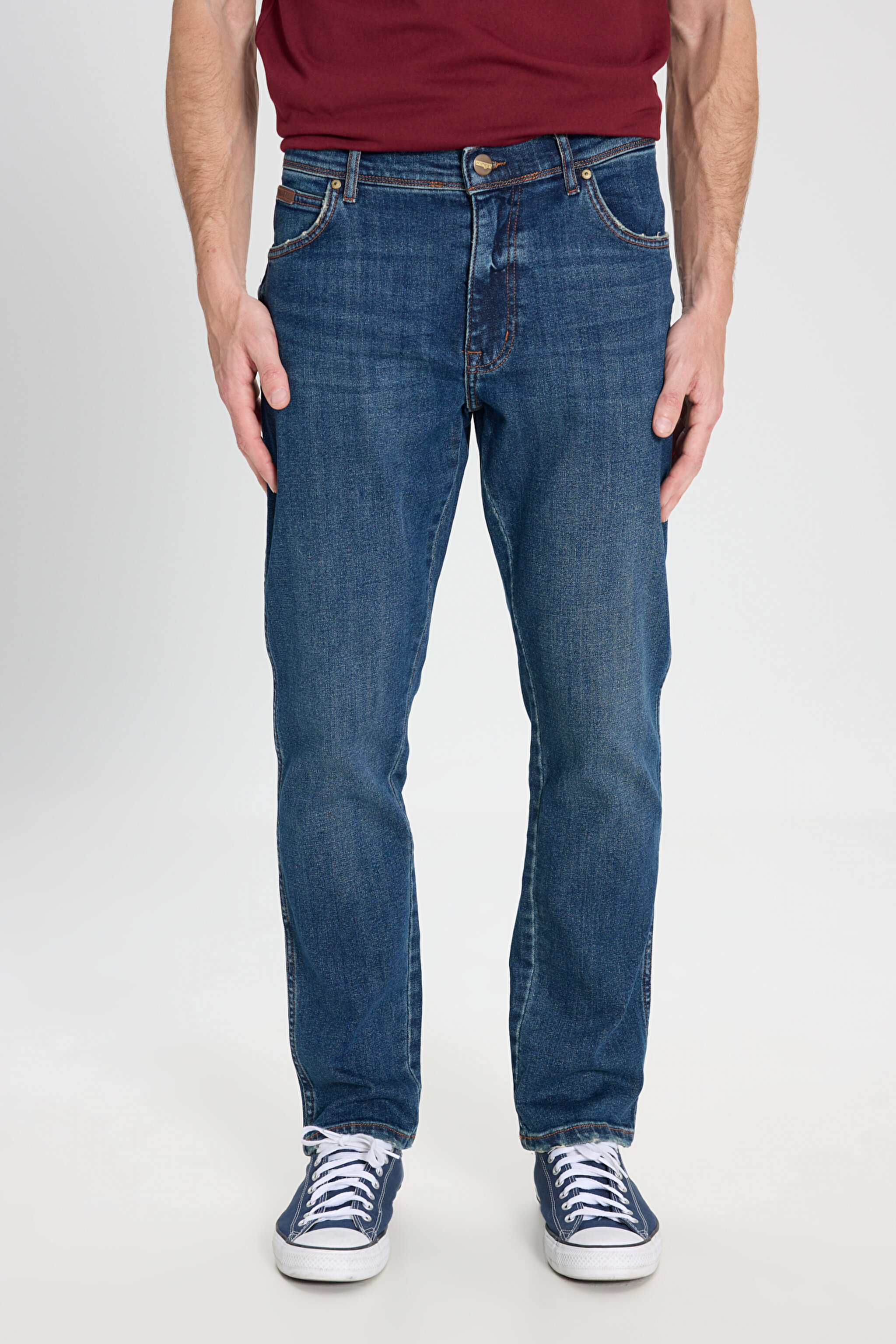 Slim Fit Dar Kesim Normal Bel Dar Paça Mavi Texas Jean Kot Pantolon - Mid Blue-W12S076XT (görsel 3)