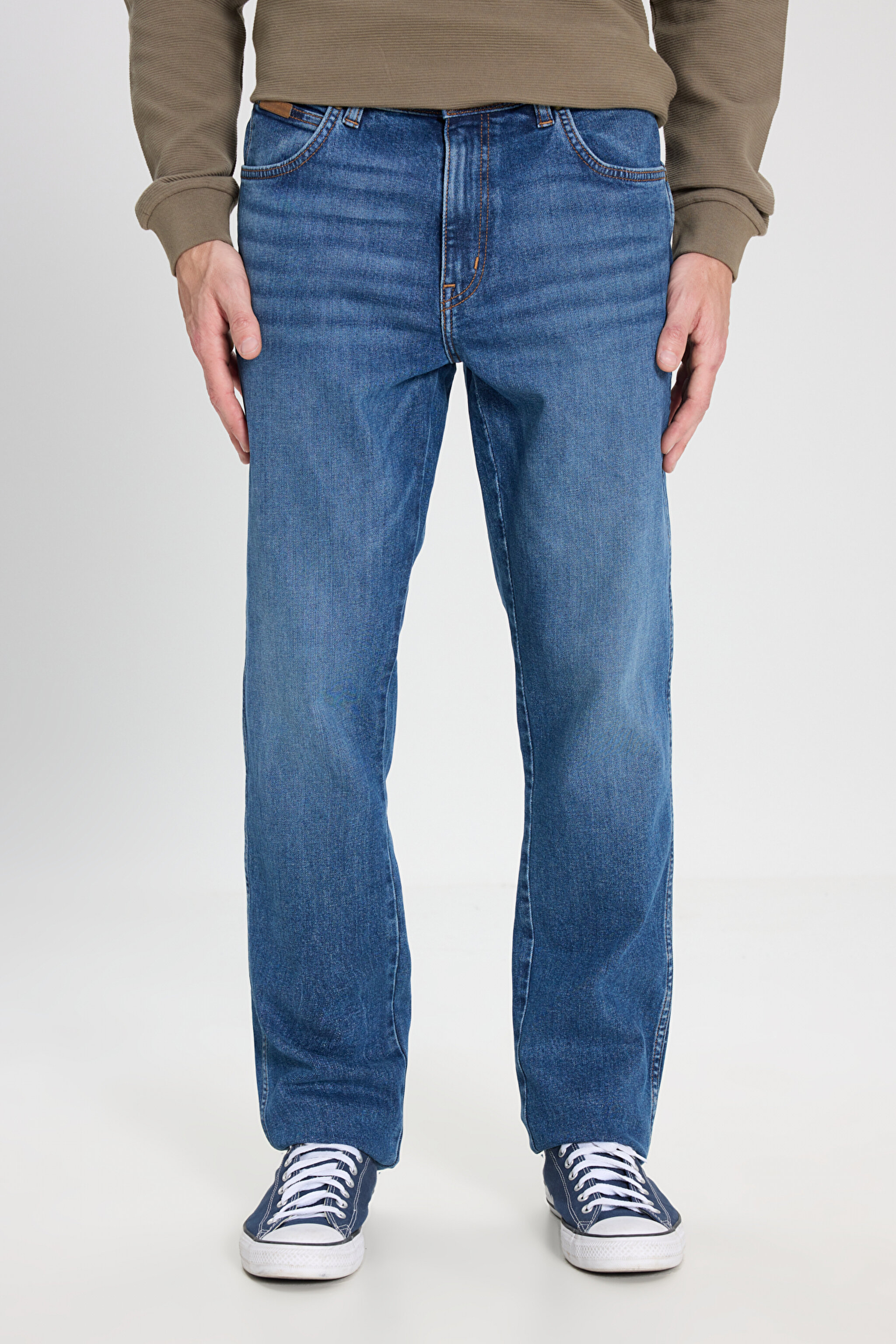 Slim Fit Dar Kesim Normal Bel Dar Paça Texas Mavi Esnek Jean Denim Pantolon - Mid Indigo-W12S086318 (görsel 3)