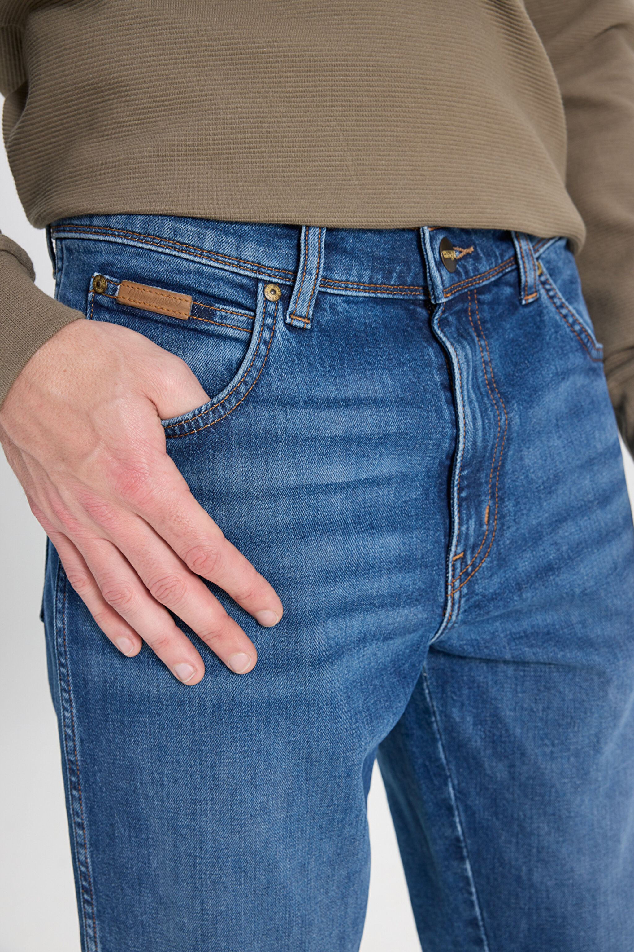Slim Fit Dar Kesim Normal Bel Dar Paça Texas Mavi Esnek Jean Denim Pantolon - Mid Indigo-W12S086318 (görsel 4)
