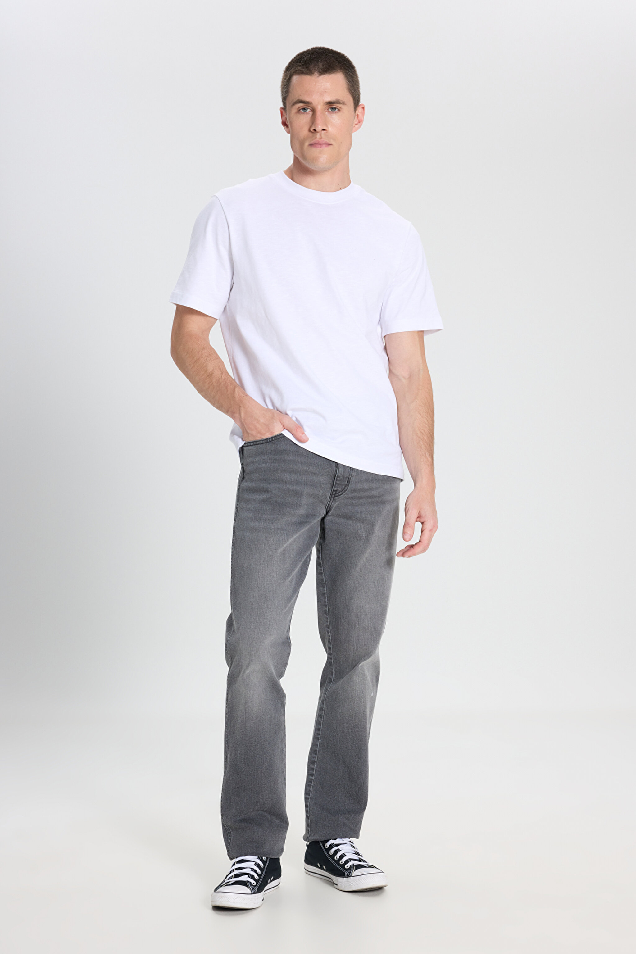 Slim Fit Dar Kesim Normal Bel Dar Paça Texas Antrasit Esnek Jean Denim Pantolon