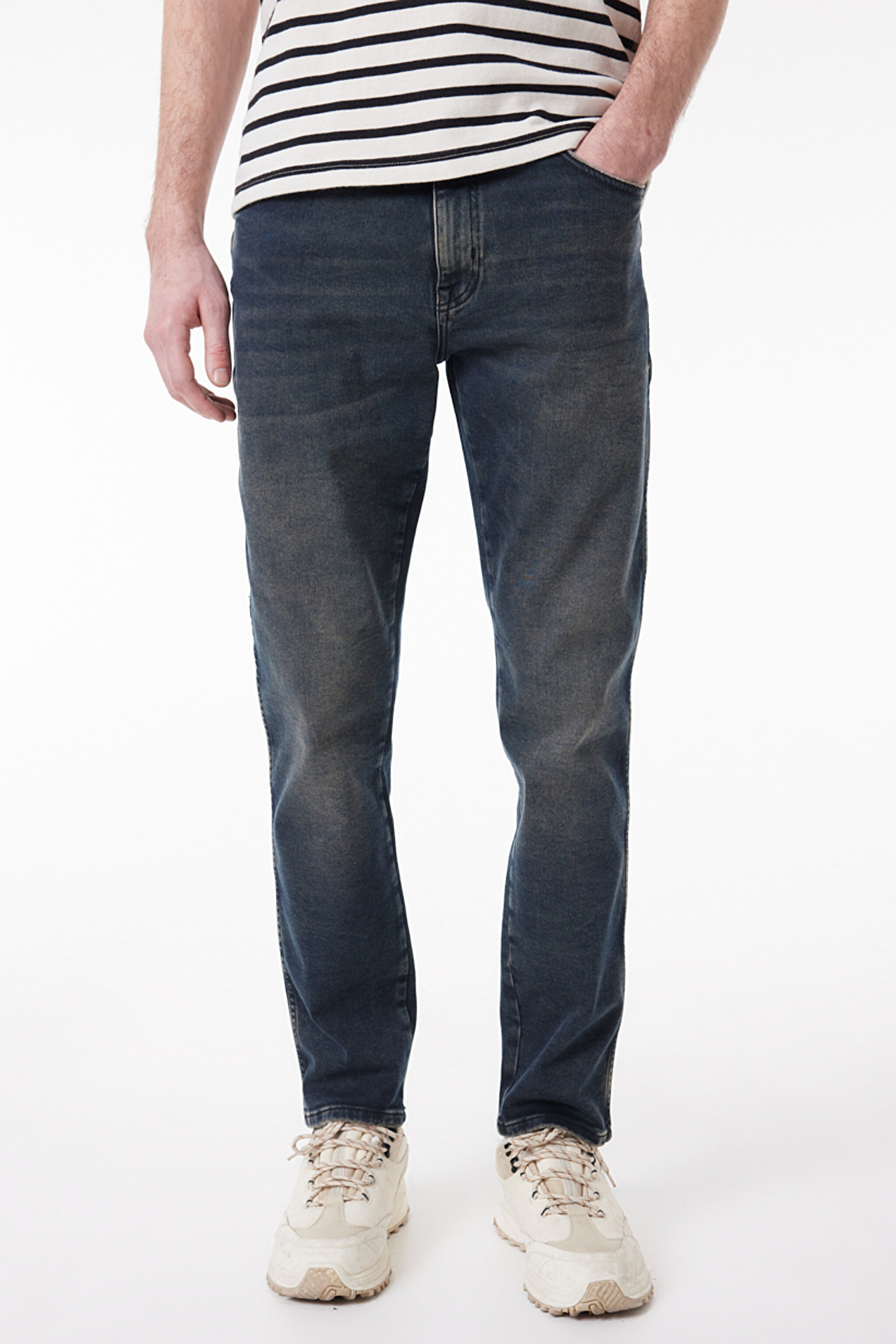 Regular Fit Normal Kesim Normal Bel Taşlamalı Gri Esnek Texas Tapered Jean Denim Kot Pantolon - Stone-W12T01658