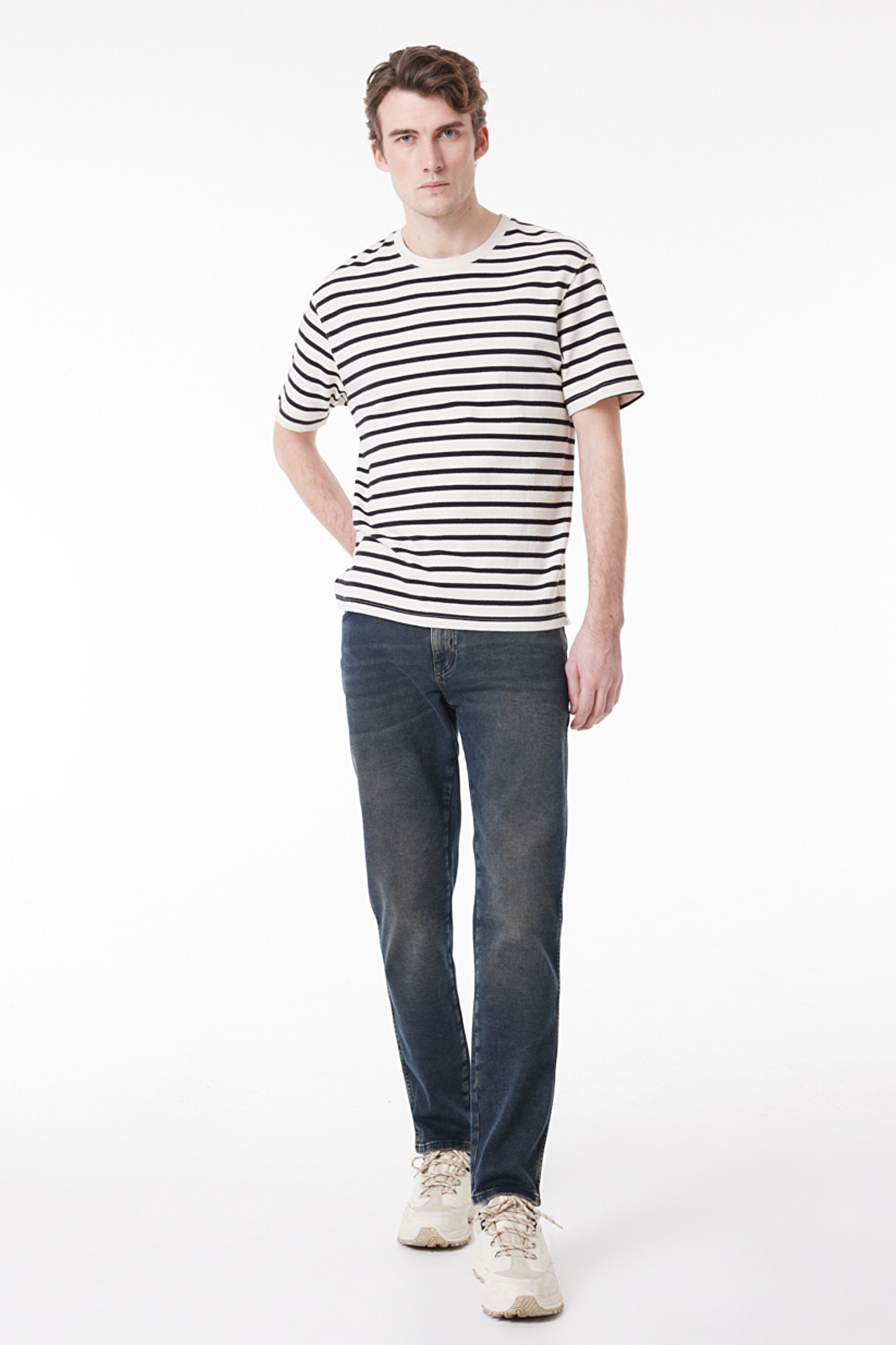 Regular Fit Normal Kesim Normal Bel Taşlamalı Gri Esnek Texas Tapered Jean Denim Kot Pantolon - Stone-W12T01658 (görsel 2)