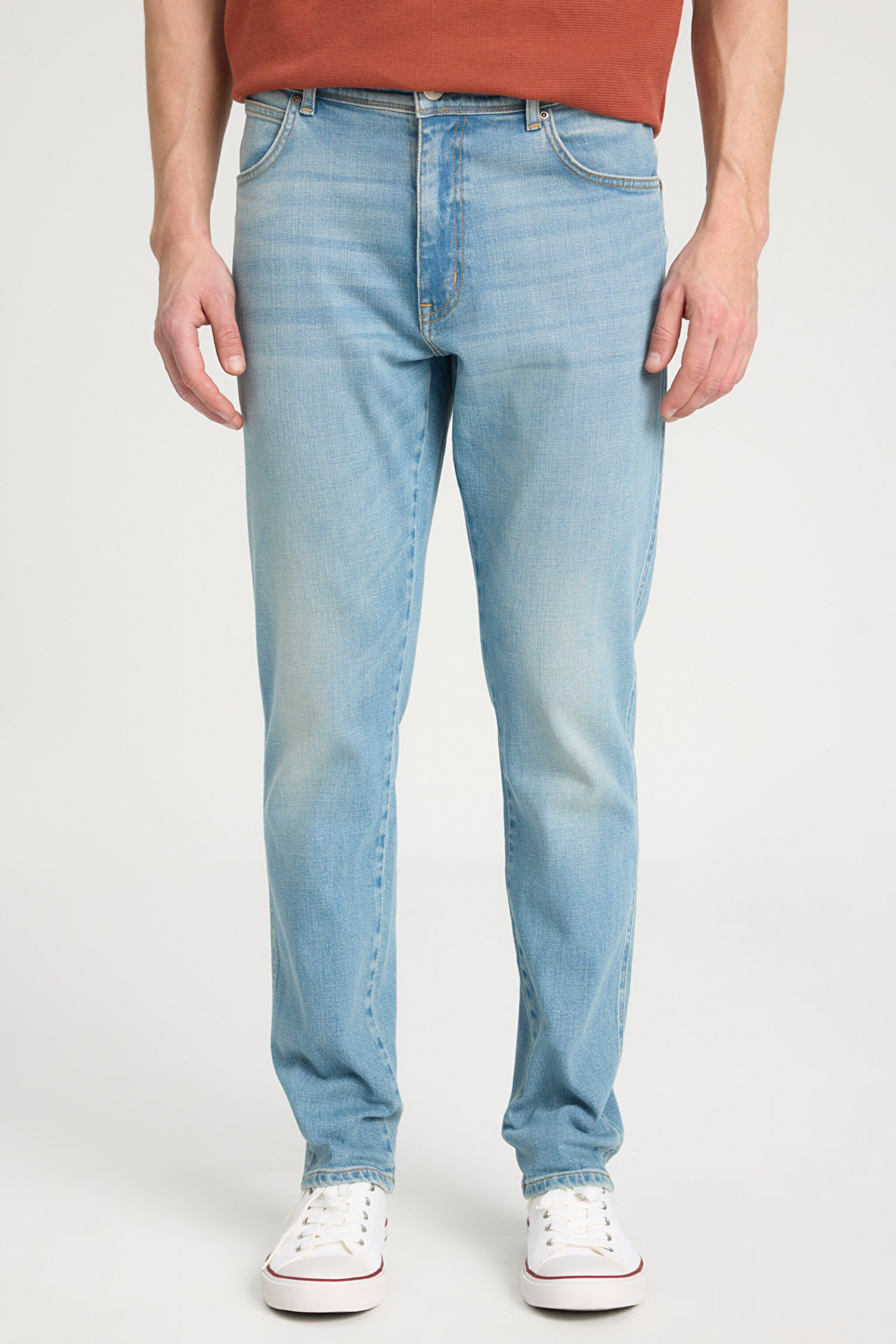 Regular Fit Normal Kesim Düşük Bel Dar Paça Açık Mavi Texas Tapered Jean Kot Pantolon - Light Blue-W12T023404 (görsel 4)