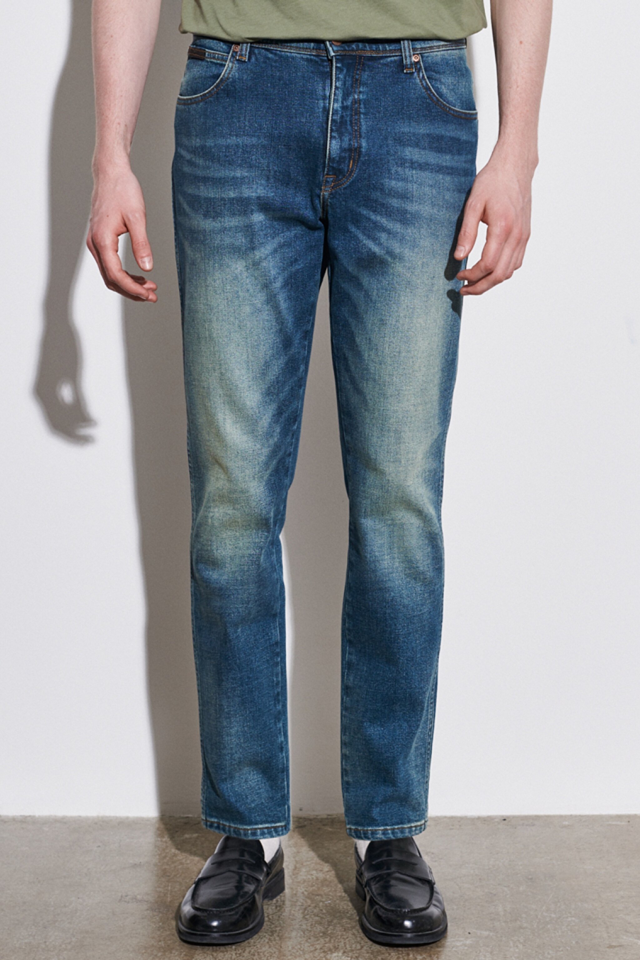 Texas Tapered Regular Fit Denim Esnek Jean Kot Pantolon - Mid Blue-W12T2837J (görsel 3)