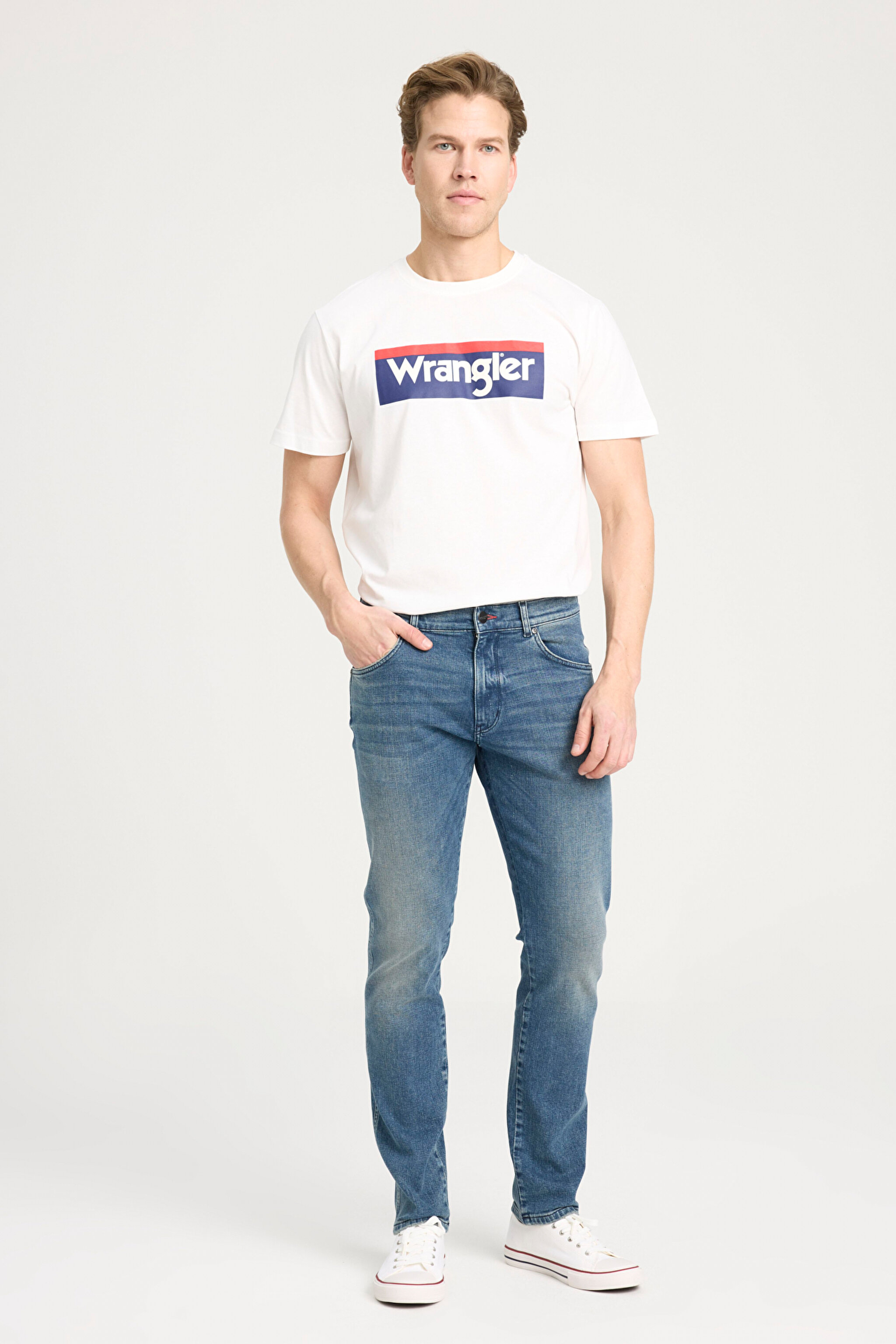 Slim Fit Dar Kesim Düşük Bel Dar Paça Mavi Larston Jean Kot Pantolon - Mid Blue-W18S044XT (görsel 2)
