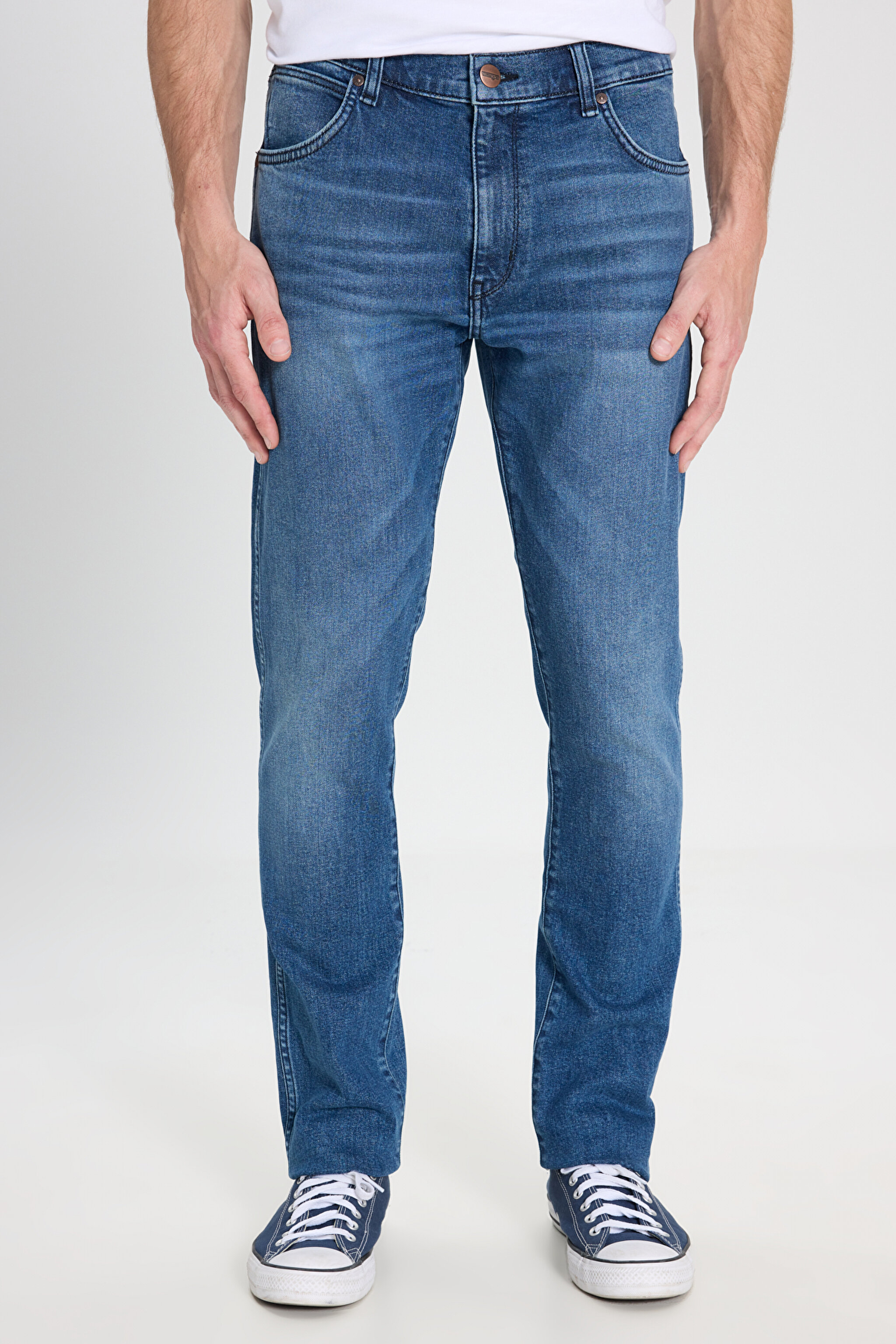 Slim Fit Dar Kesim Düşük Bel Normal Paça Larston Mavi Esnek Jean Denim Pantolon - Mid Indigo-W18S060318 (görsel 3)