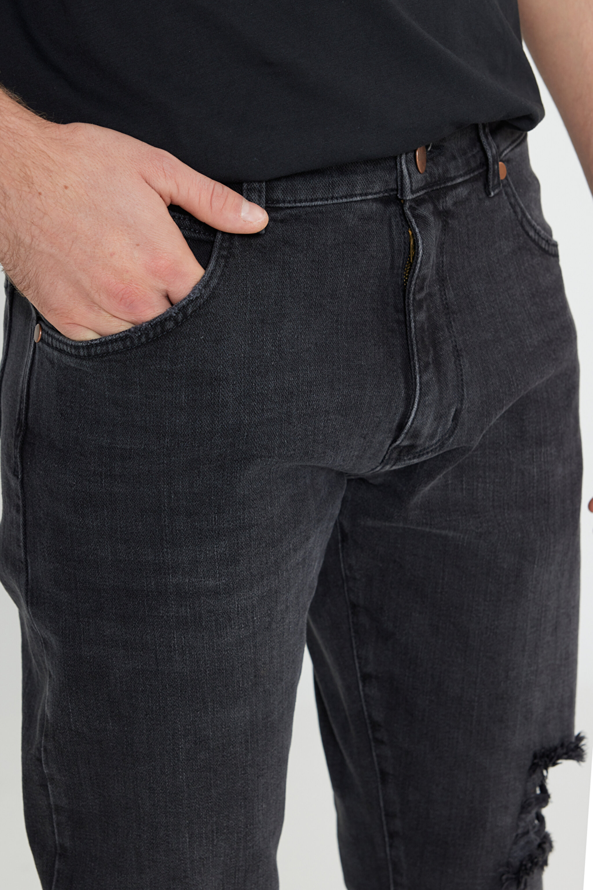 Larston Slim Tapered Dar Kesim Düşük Bel Siyah Esnek Jean Kot Pantolon - Authentic Black-W18S8912V (görsel 5)
