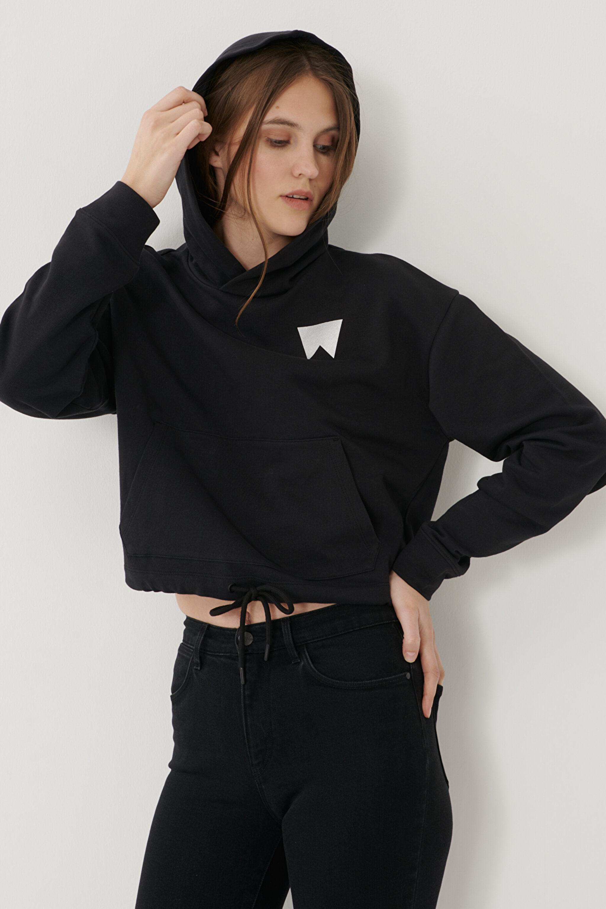 Regular Fit Normal Kesim %100 Pamuk Kapüşonlu Sweatshirt - Black-W211002001