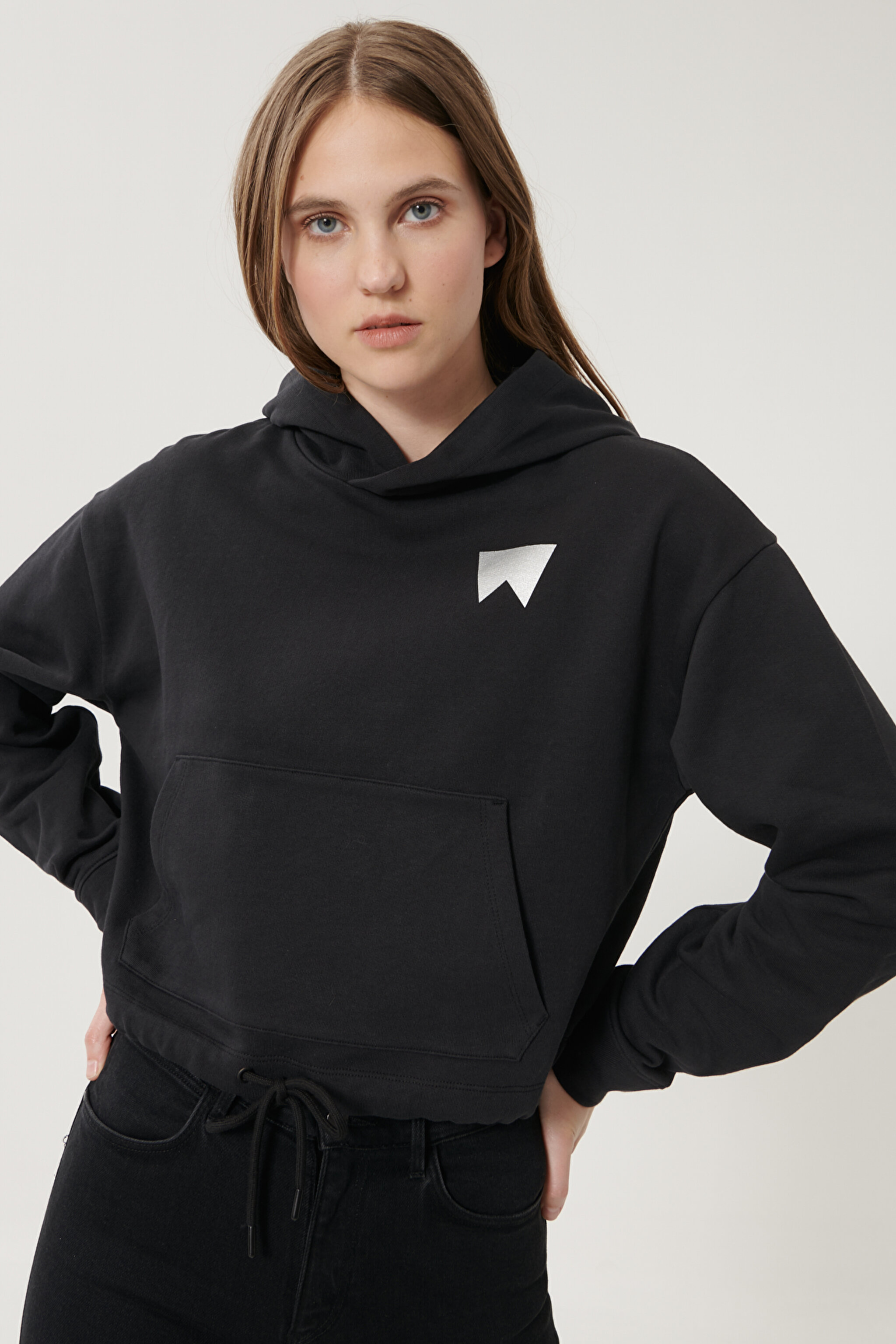 Regular Fit Normal Kesim %100 Pamuk Kapüşonlu Sweatshirt - Black-W211002001 (görsel 4)