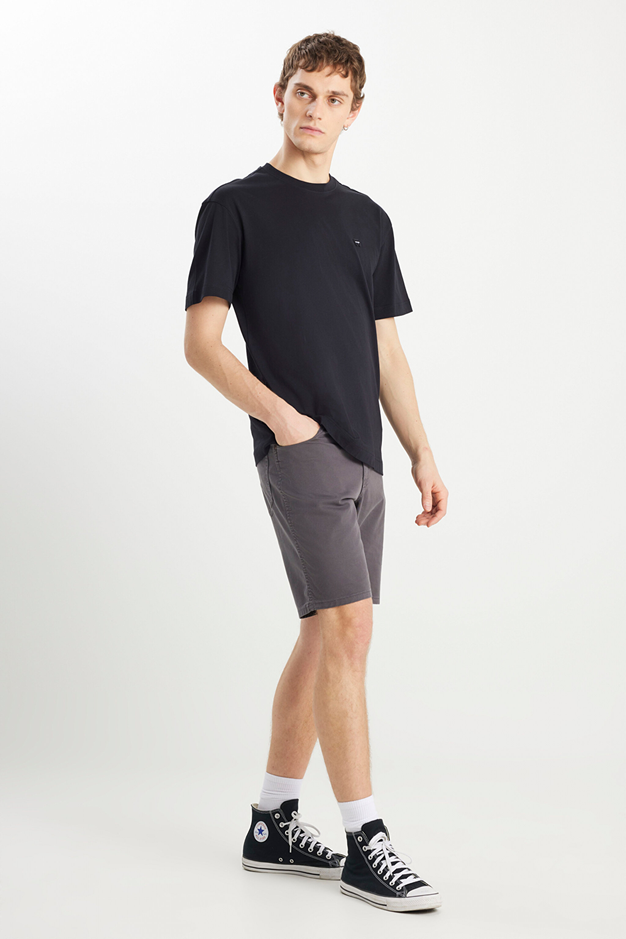 Slim Fit Dar Kesim Normal Bel Antrasit Pamuklu Esnek Şort
