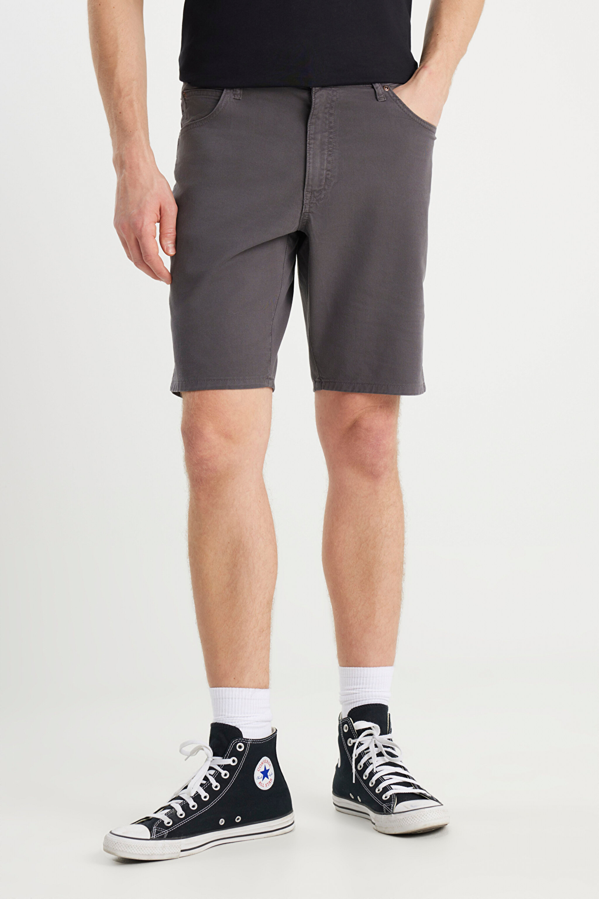 Slim Fit Dar Kesim Normal Bel Antrasit Pamuklu Esnek Şort - Anthracite-W211205003 (görsel 3)