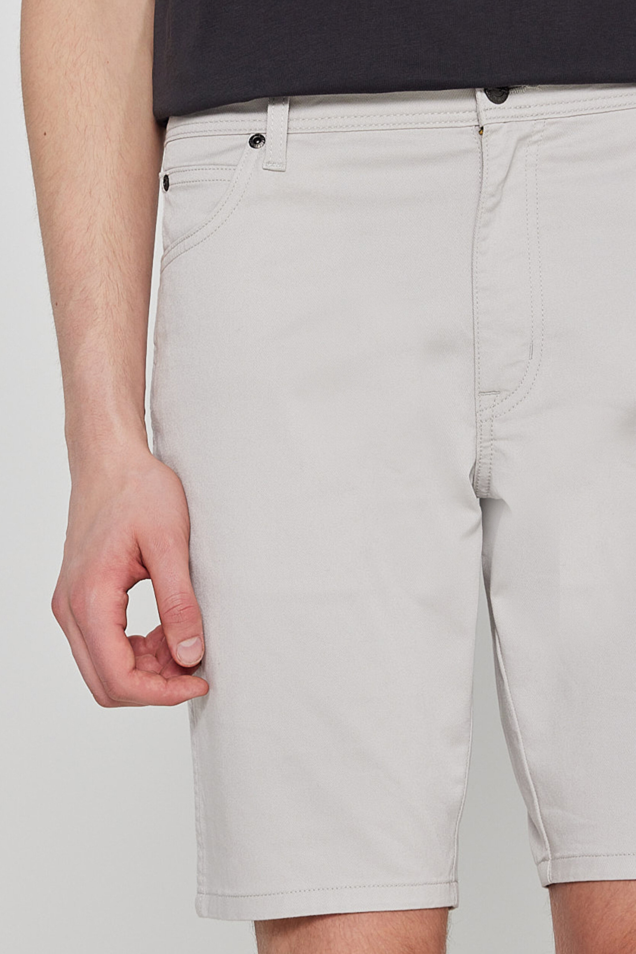Slim Fit Dar Kesim Normal Bel Pamuklu Taş Rengi 5 Cep Şort - Stone-W21120513 (görsel 5)