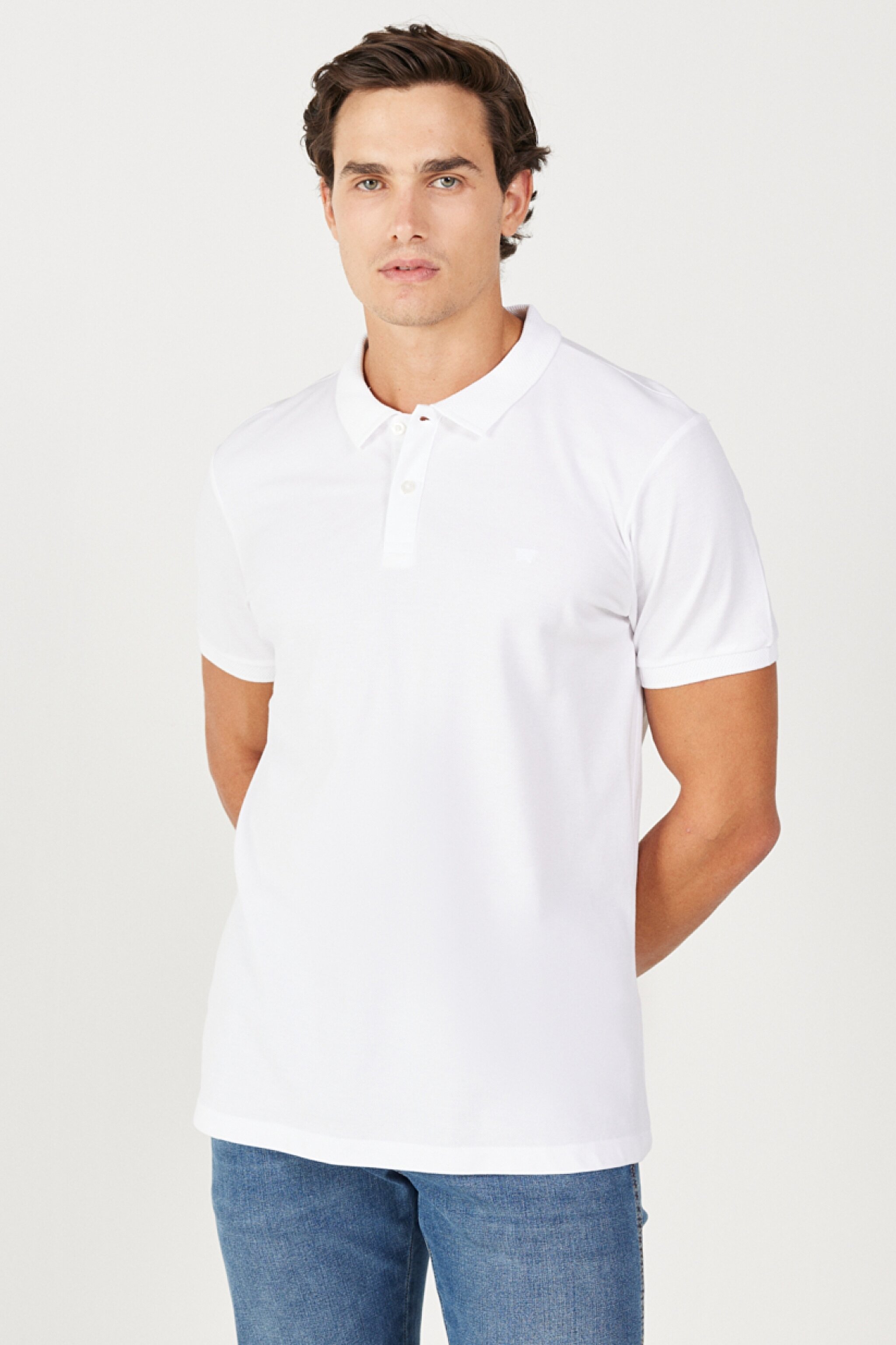 Regular Fit Normal Kesim %100 Pamuk Beyaz Polo Yaka Tişört - White-W211837100