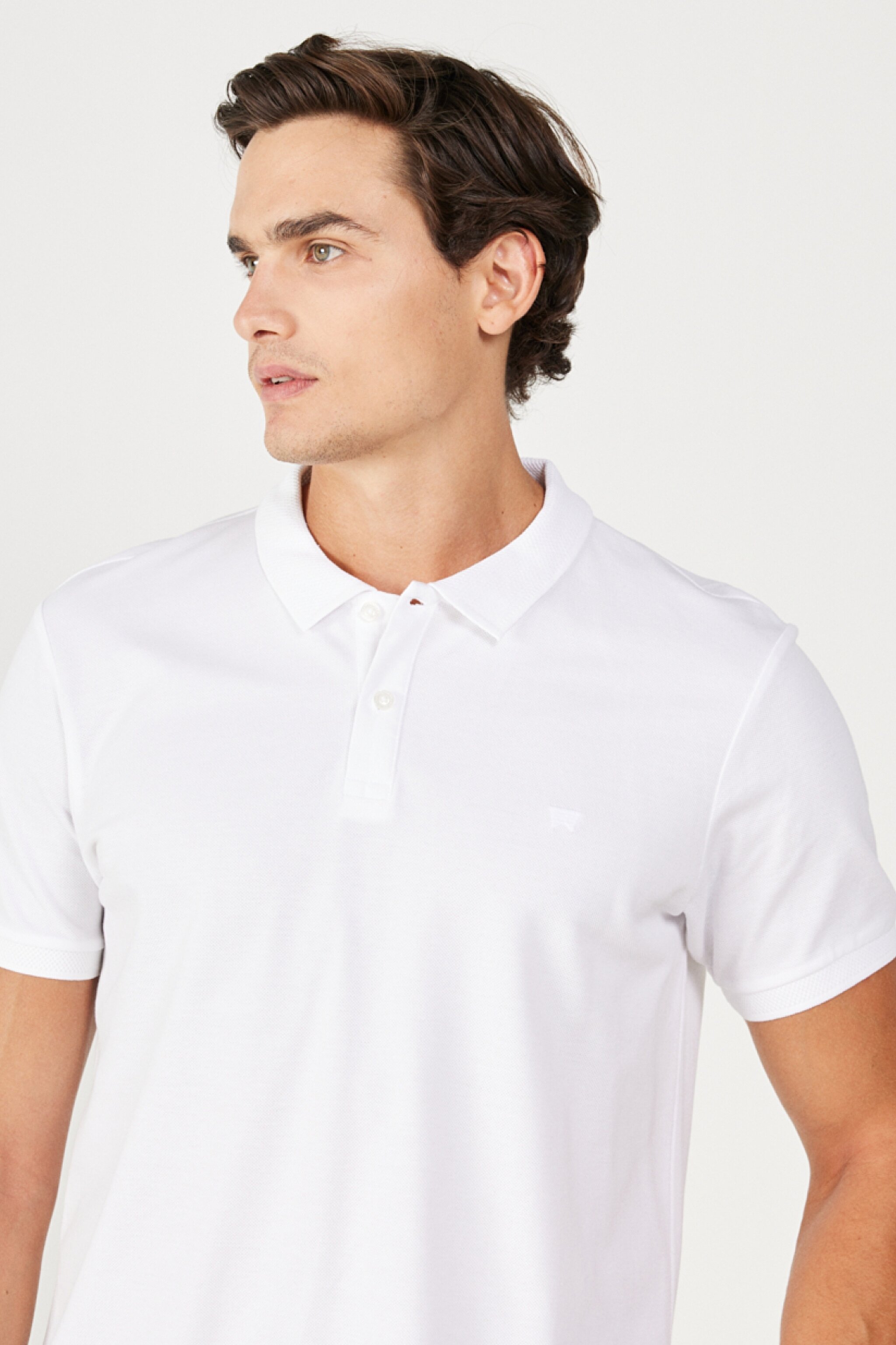Regular Fit Normal Kesim %100 Pamuk Beyaz Polo Yaka Tişört - White-W211837100 (görsel 3)