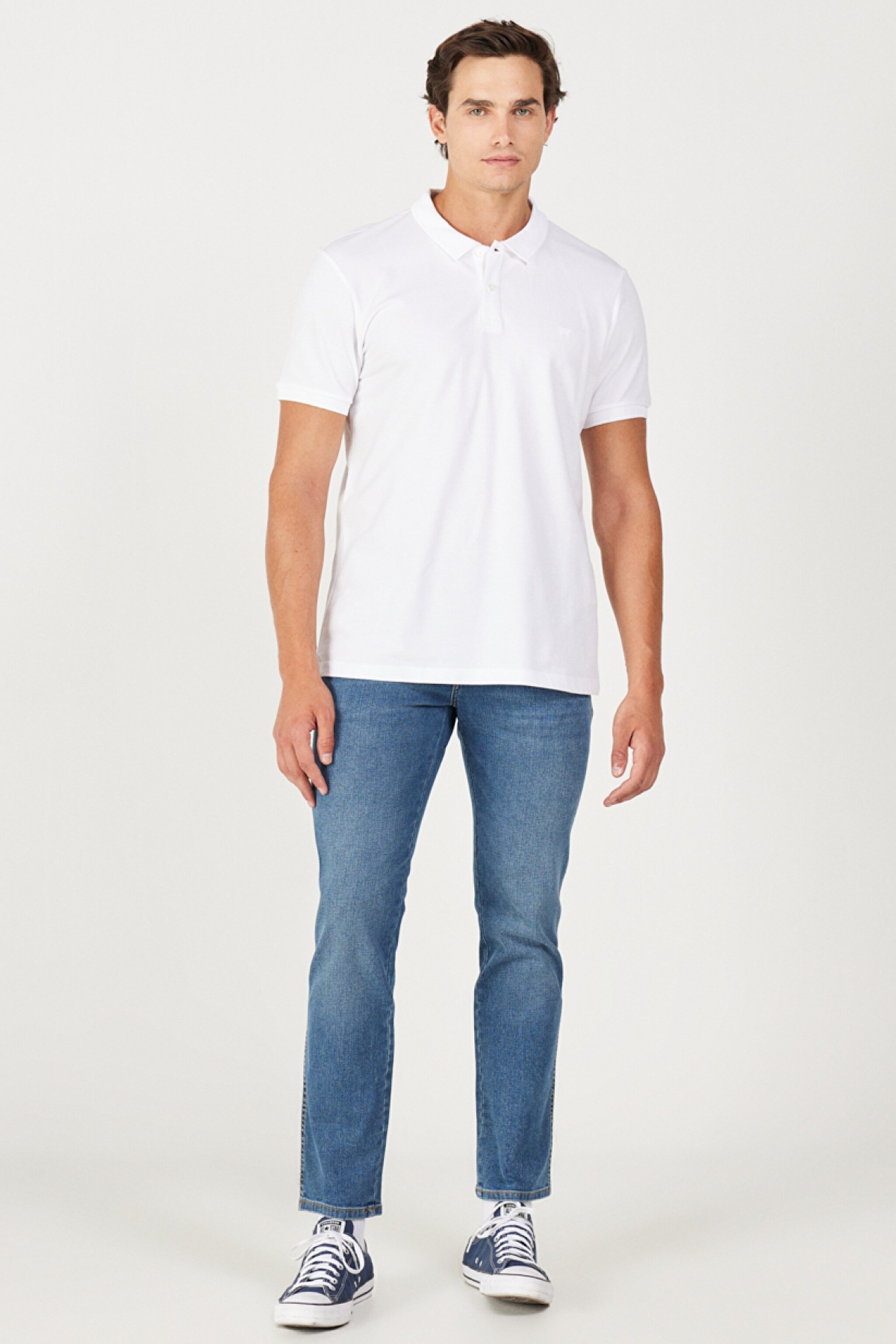 Regular Fit Normal Kesim %100 Pamuk Beyaz Polo Yaka Tişört - White-W211837100 (görsel 4)
