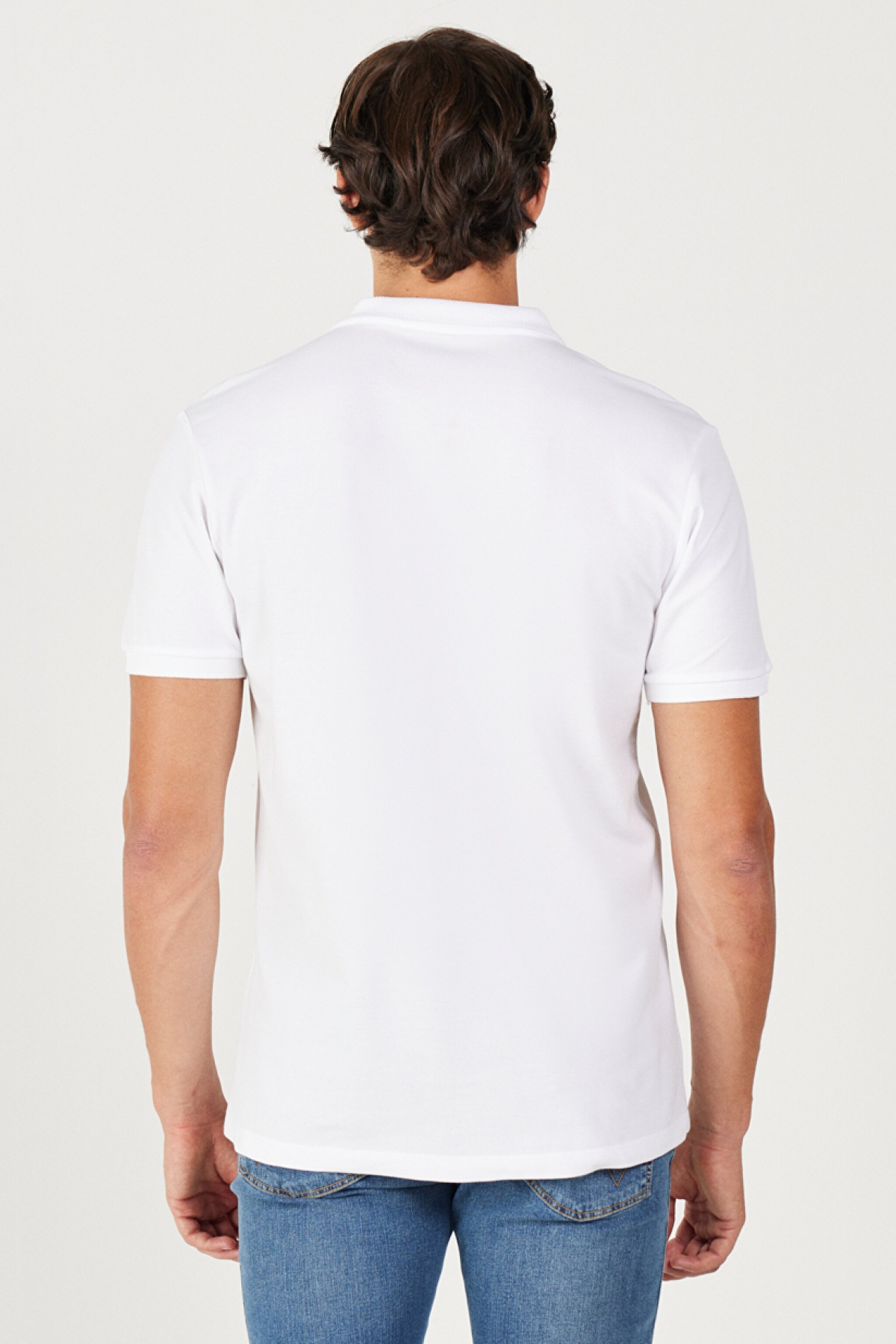 Regular Fit Normal Kesim %100 Pamuk Beyaz Polo Yaka Tişört - White-W211837100 (görsel 5)