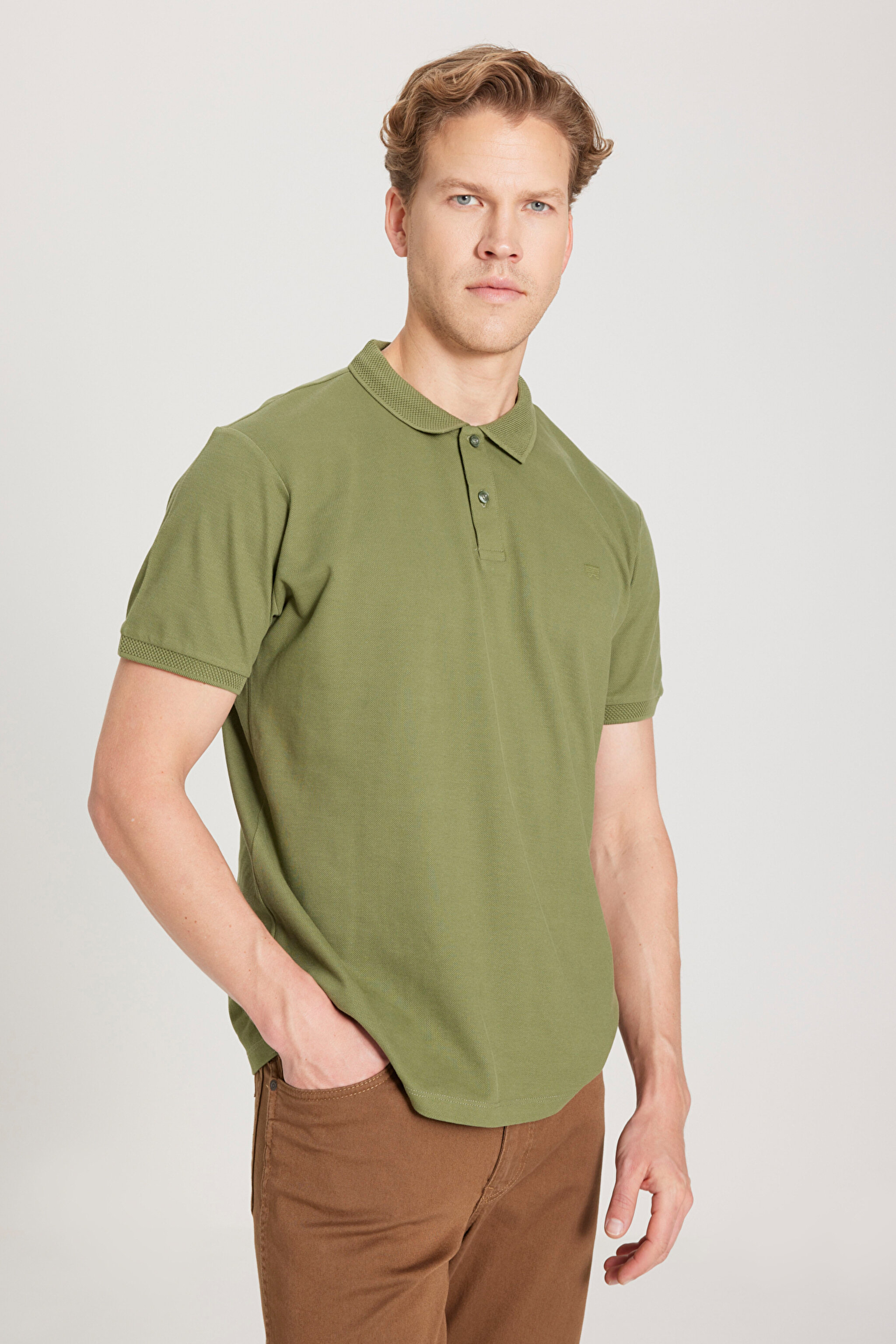 Regular Fit Normal Kesim Polo Yaka %100 Pamuk Tişört - Green-W211837300