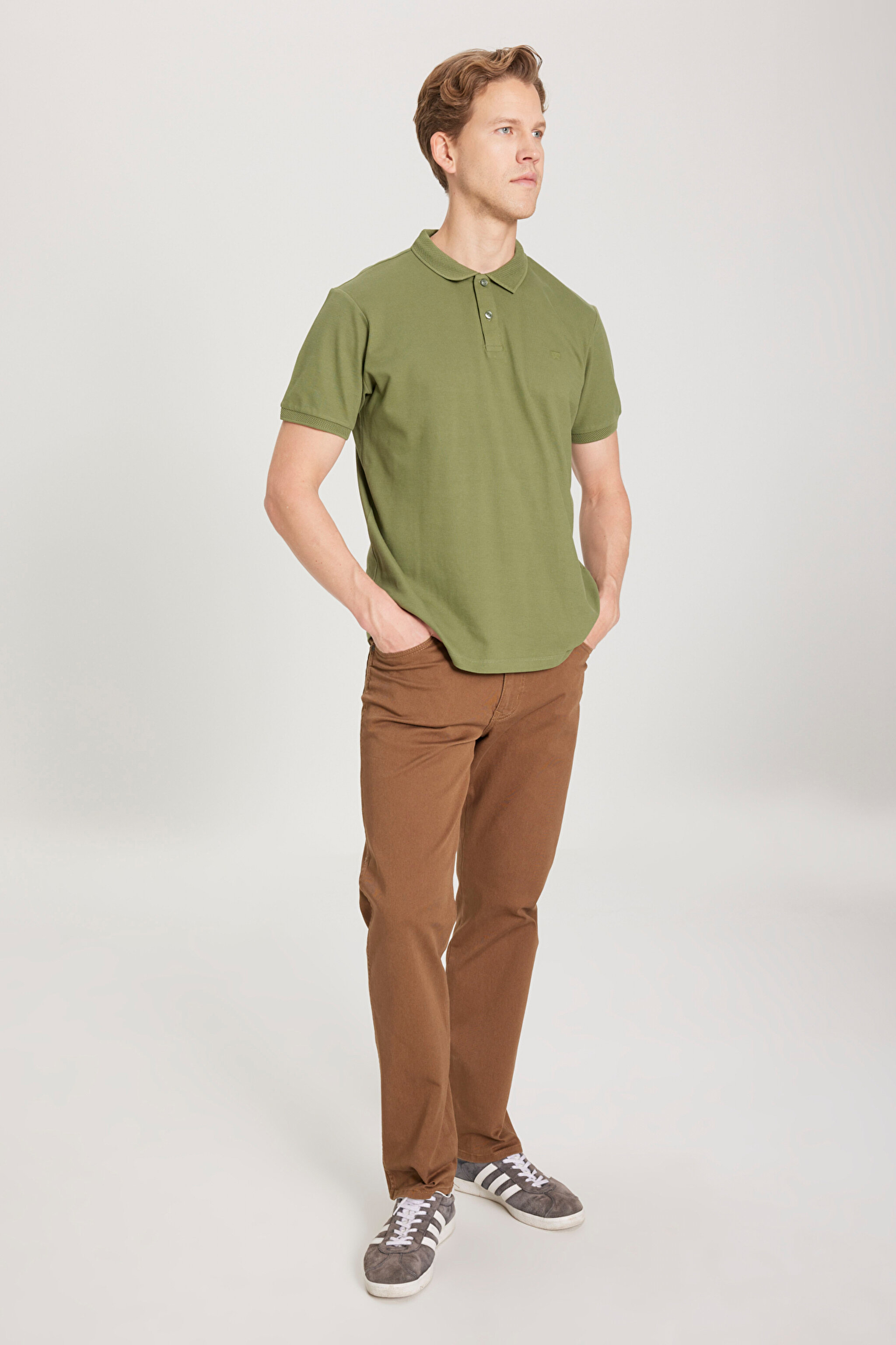 Regular Fit Normal Kesim Polo Yaka %100 Pamuk Tişört - Green-W211837300 (görsel 3)