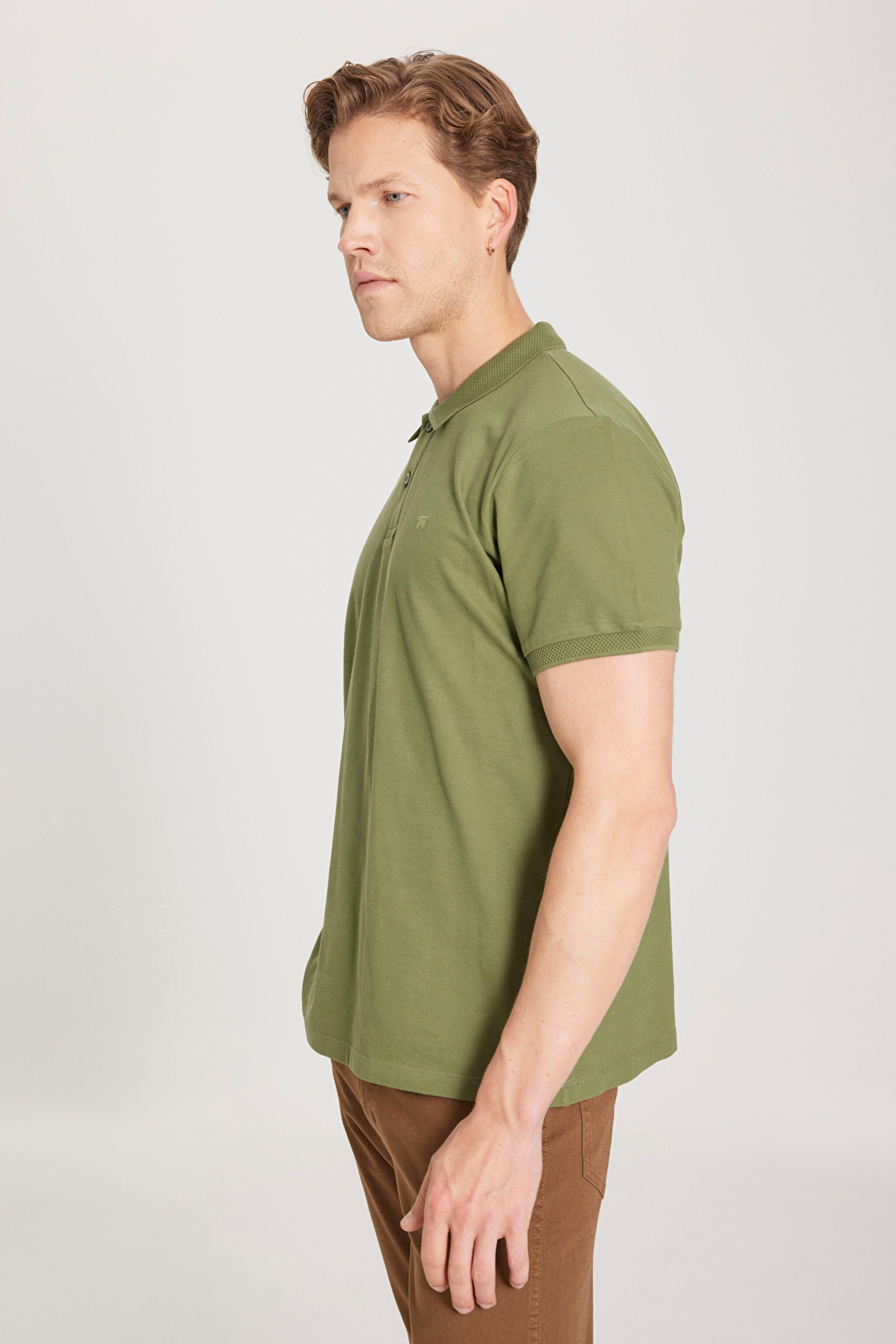 Regular Fit Normal Kesim Polo Yaka %100 Pamuk Tişört - Green-W211837300 (görsel 5)